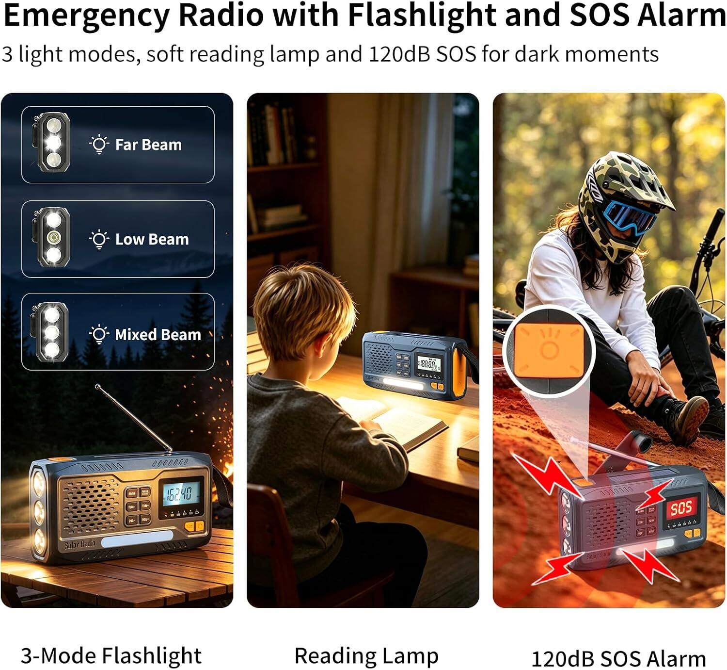 Emergency Weather Radio NOAA Alert Hand Crank Solar 2000mAh Phone Charger view 5