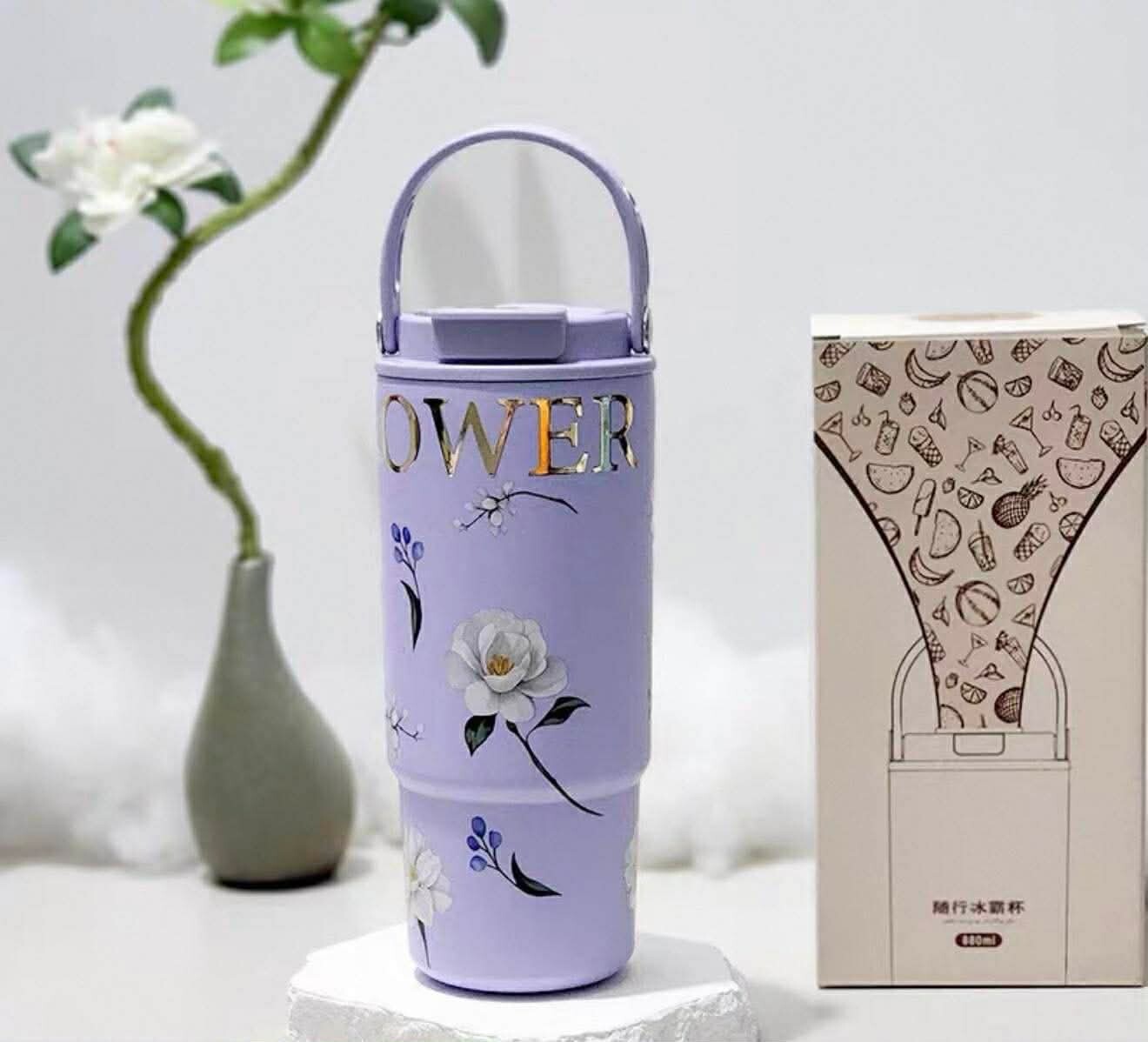 Portable Insulated Tumbler with Floral Design