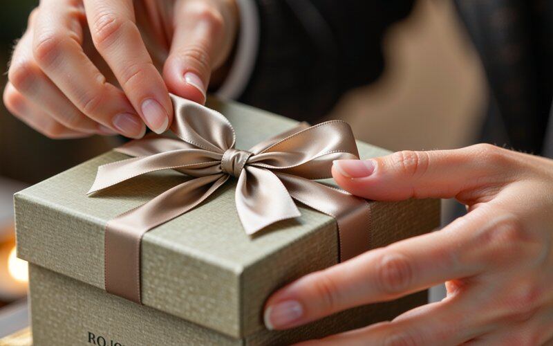 Custom gift packaging with ribbon