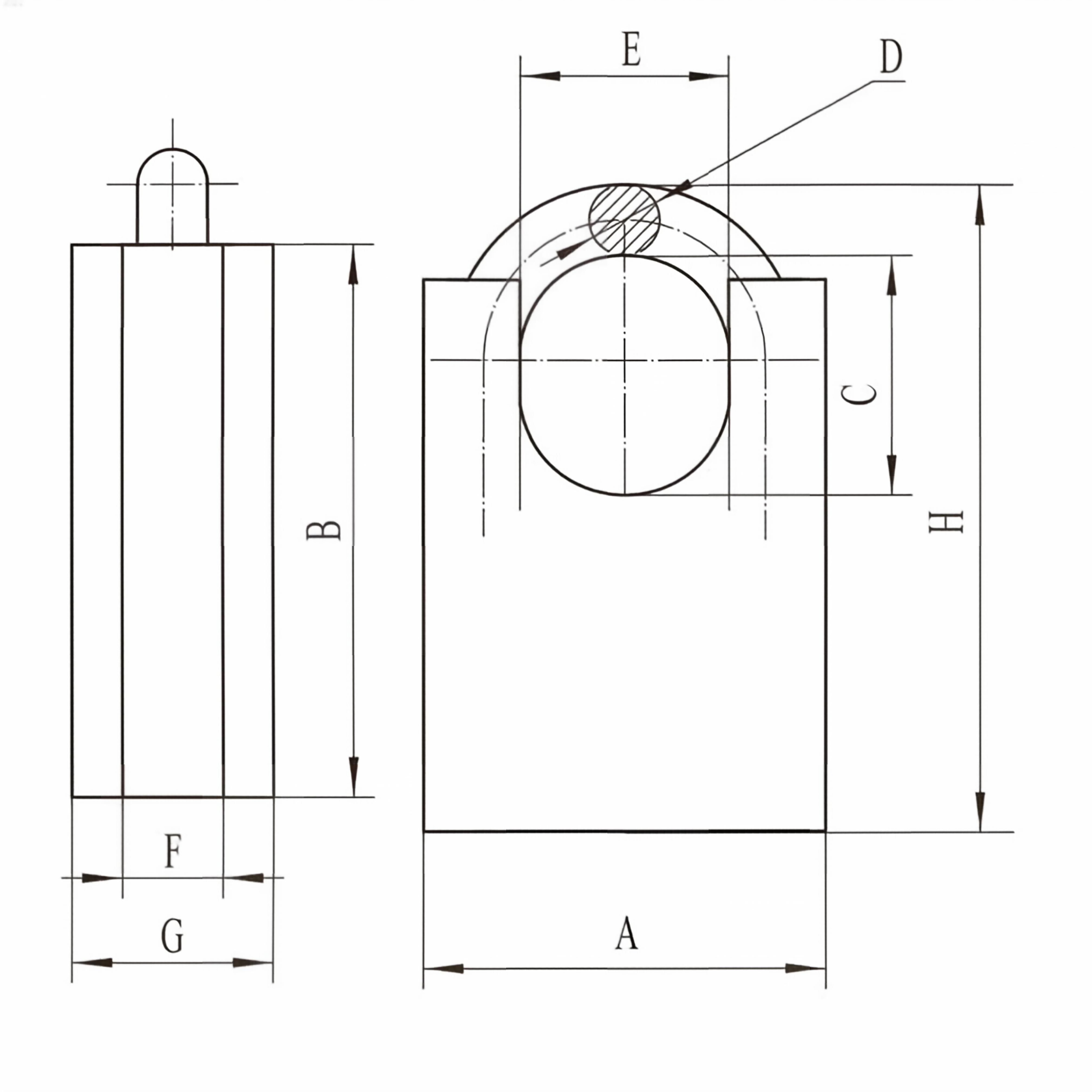 Entire shackle-protected brass padlock arc-shape technical dimension diagram
