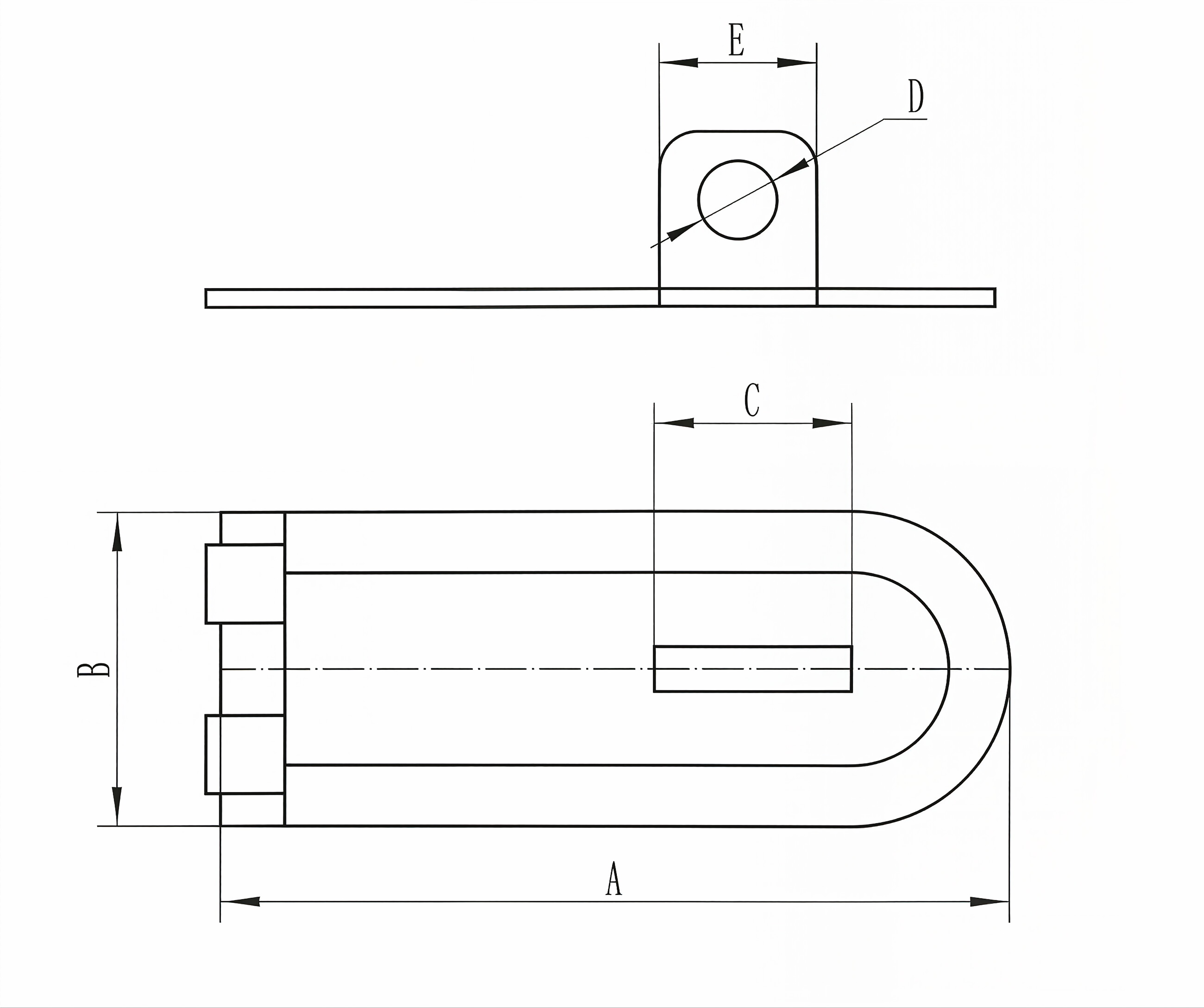 Steel hasp technical dimension diagram