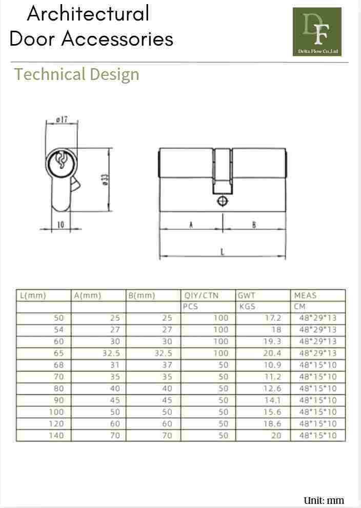 DF-LB204 technical design dimension diagram with architectural door accessories specifications table
