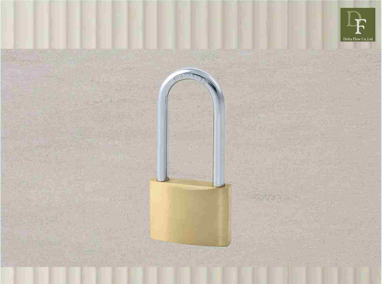 Medium-size brass padlock with long shackle product photo