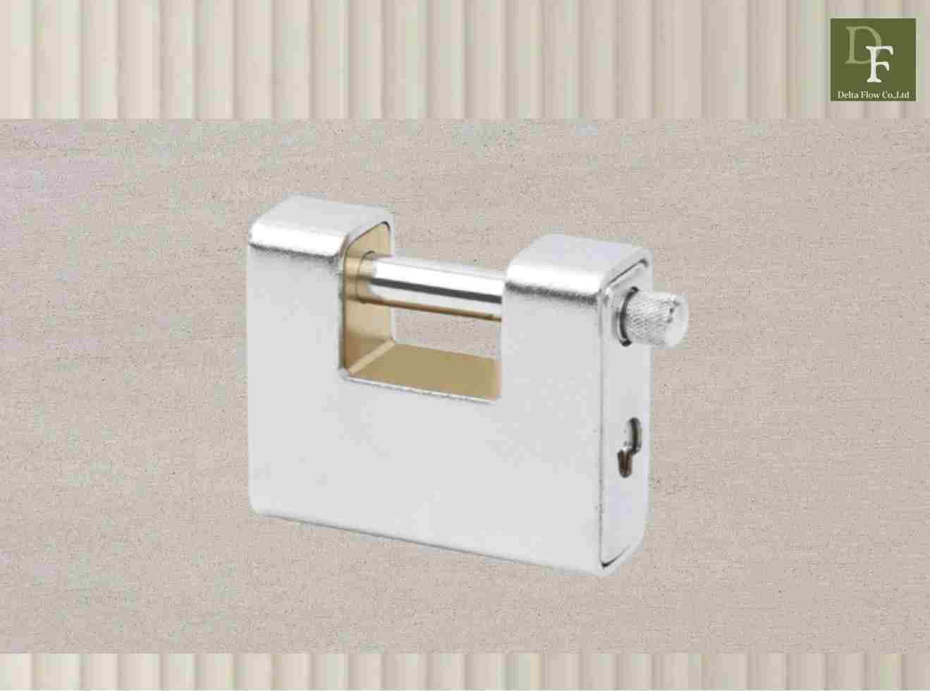 Rectangular brass padlock with armored-steel jacket product photo
