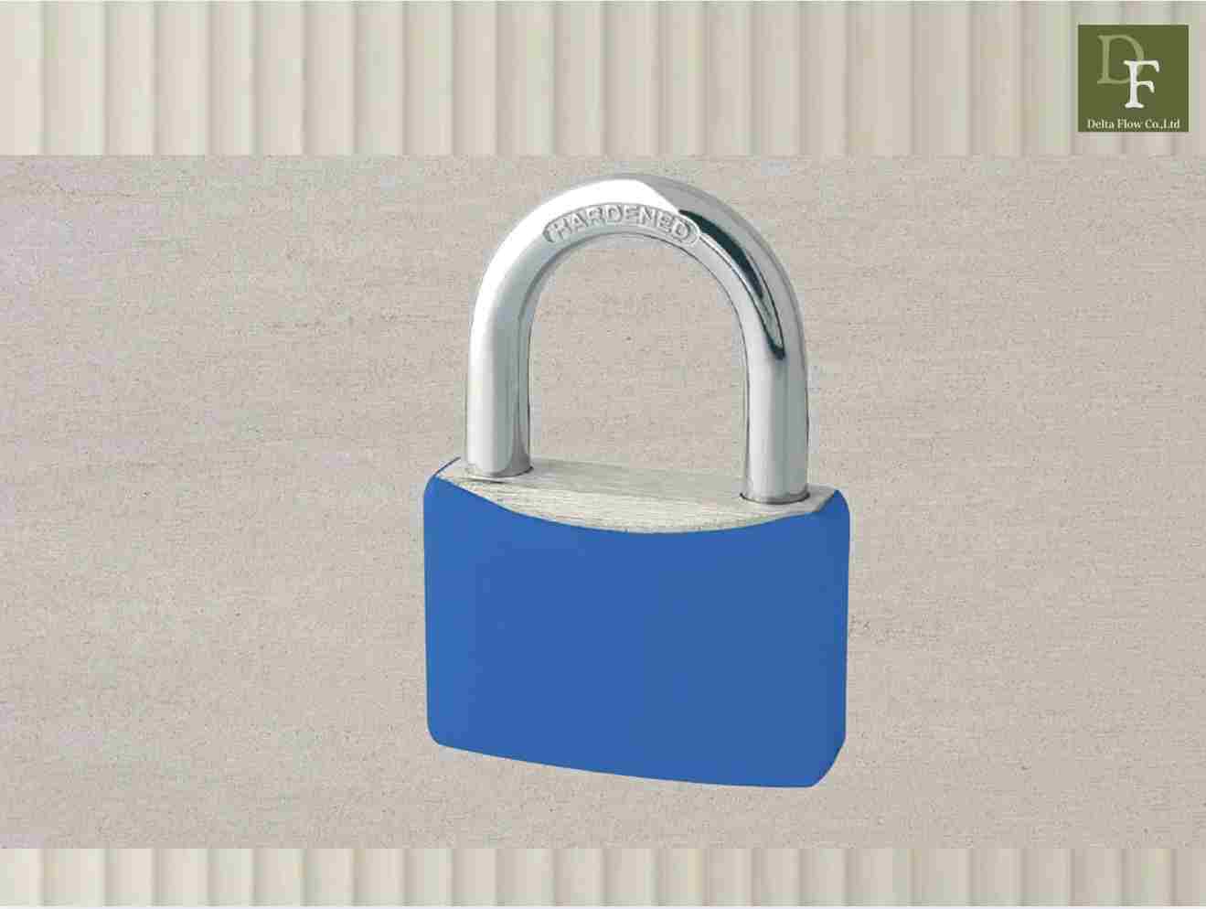 Medium-size aluminum padlock with plastic jacket product photo