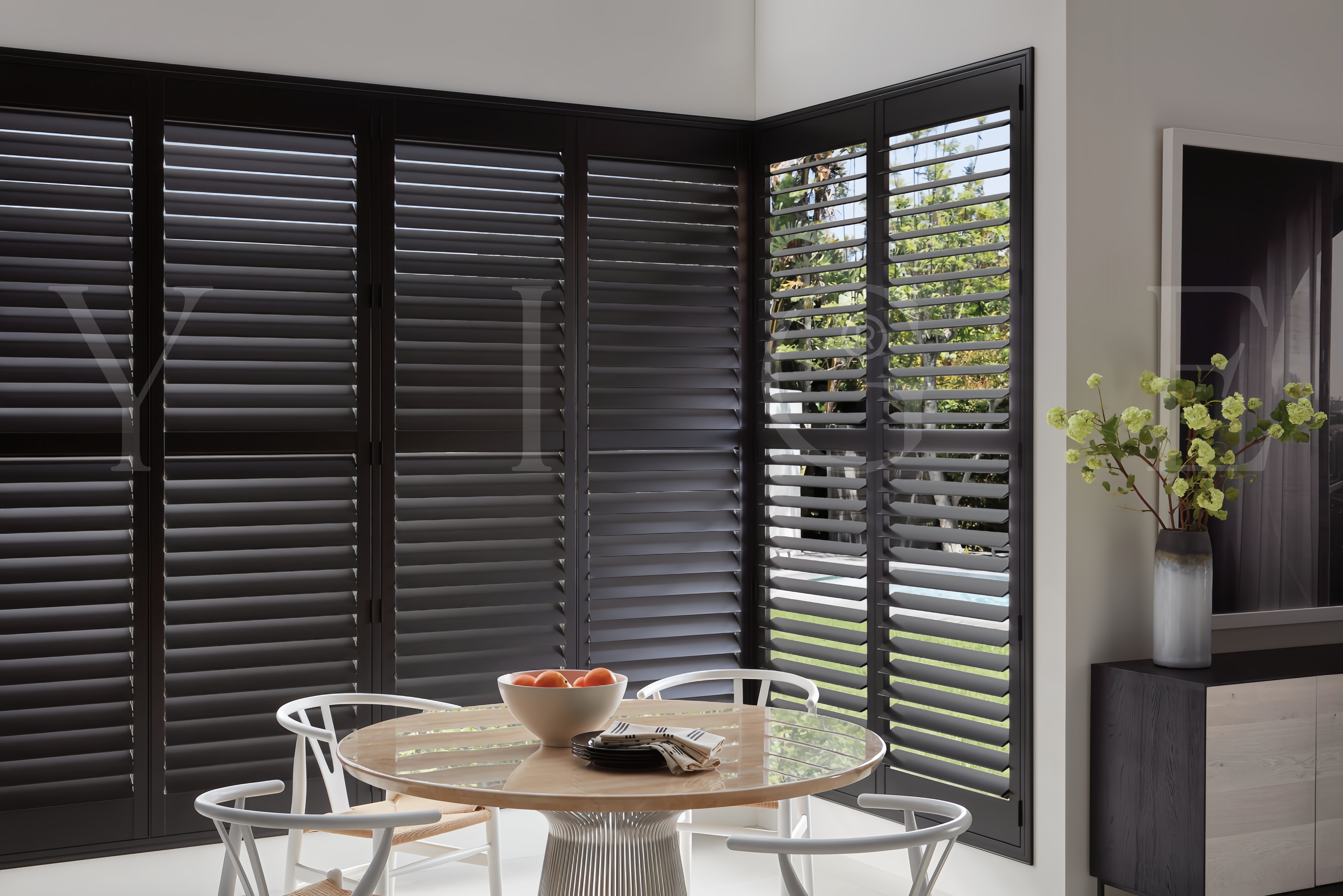 Corner Window Shutters - plantation shutters window treatment by Yige AllBlinds