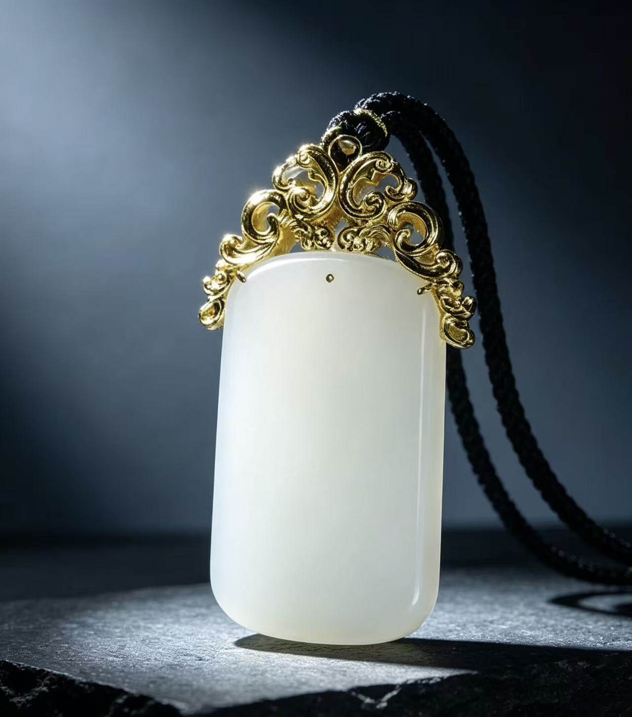 Creamy Jade · Flawless · 18K Gold Diamond-Set Mutton-Fat Jade Pendant