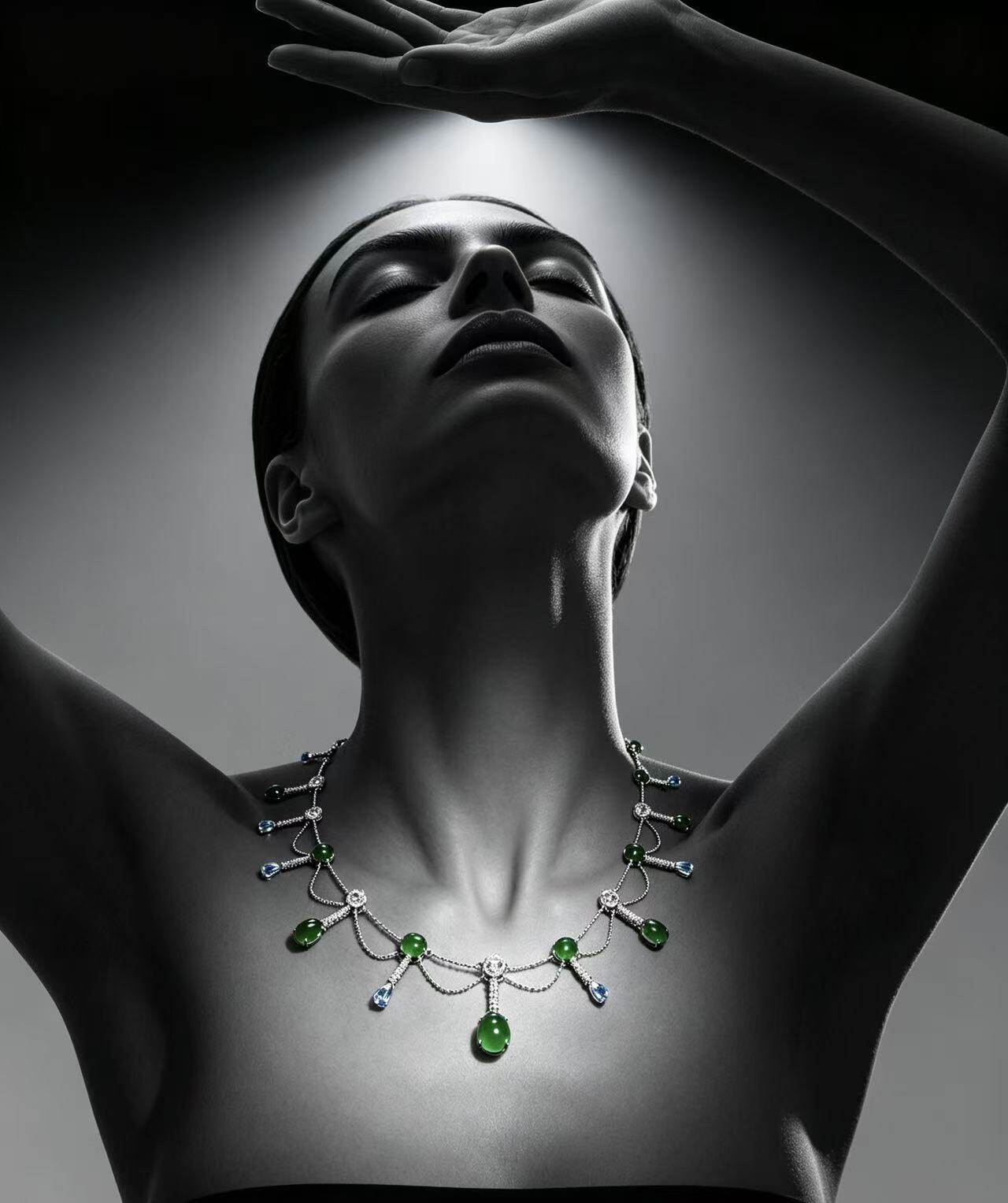 Emerald Sky · Stars · Imperial Green Burmese Jadeite & Diamond Necklace