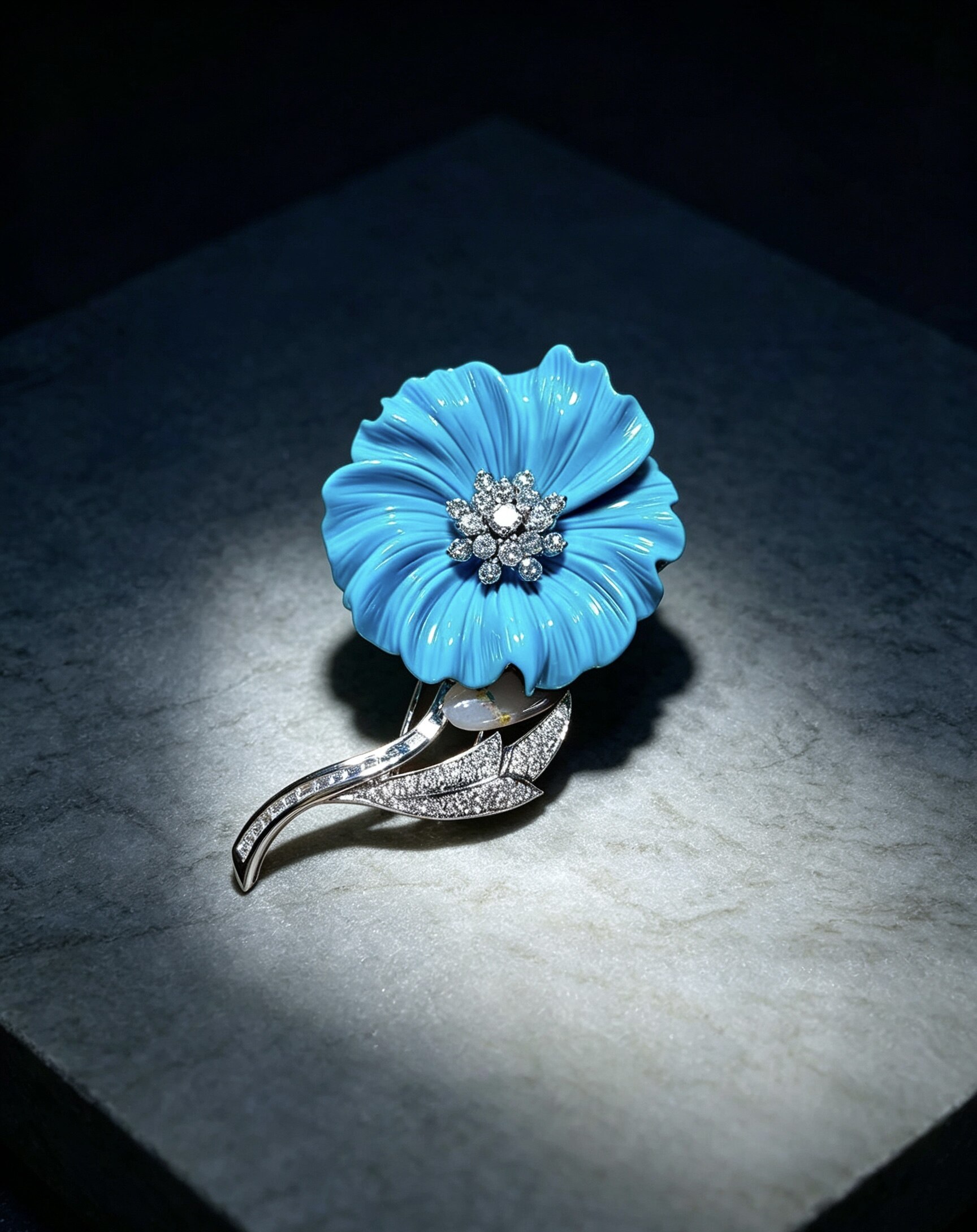 Azure Realm · In Full Bloom · Sleeping Beauty Turquoise & Diamond Brooch