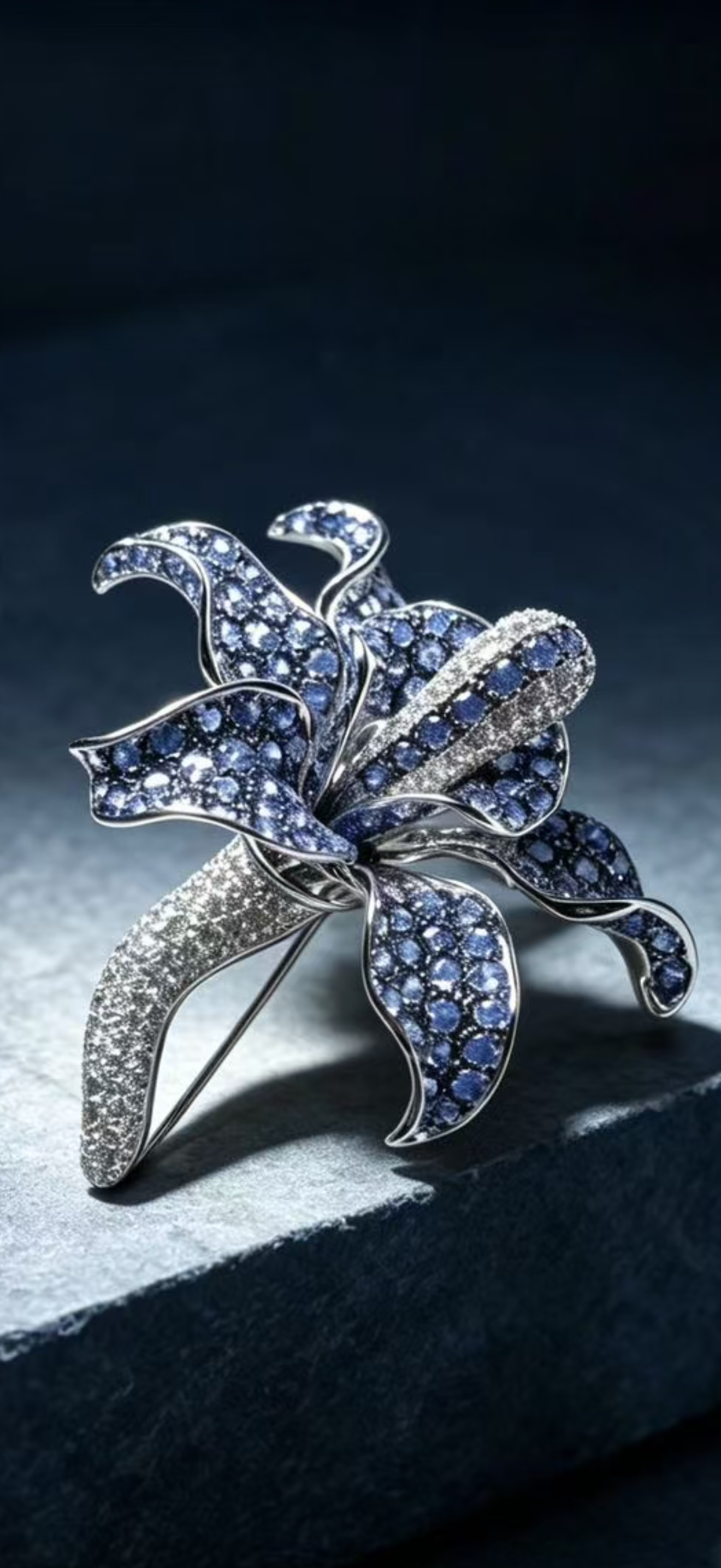 Dance of the Sea · White Gold Diamond & Sapphire Anemone Brooch