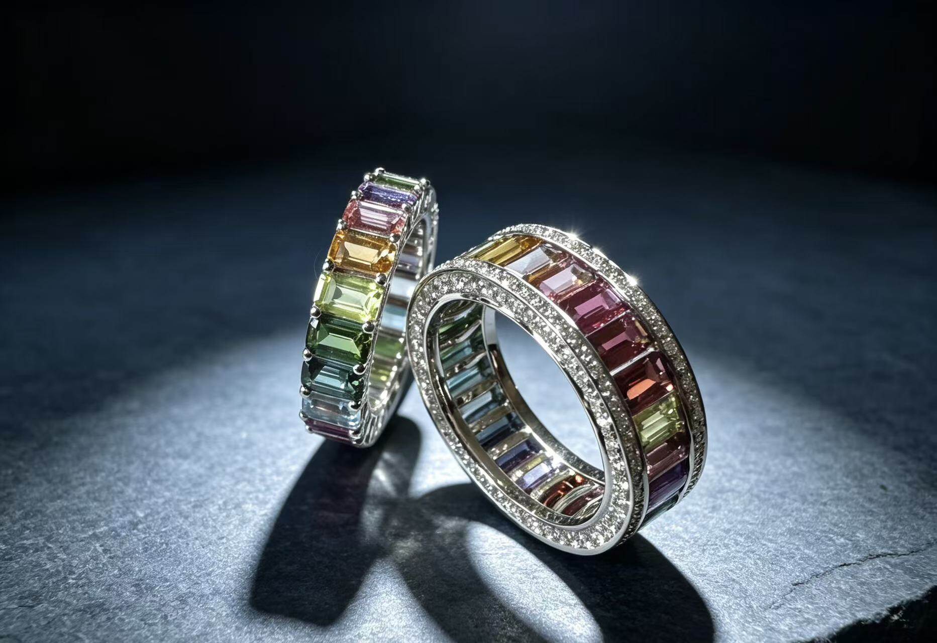  All the Colors · For You · 18K Gold Unheated Rainbow Gemstone & Diamond Rings