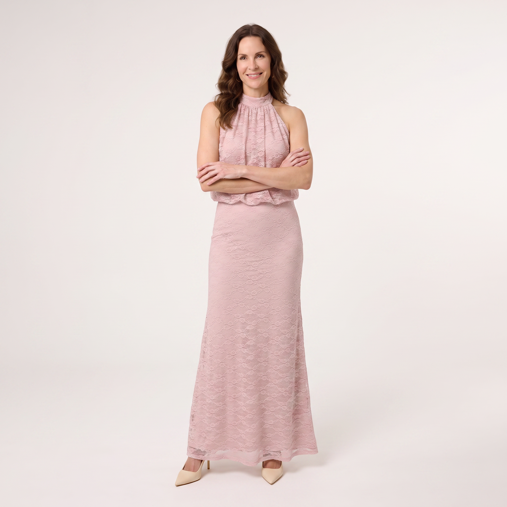 Blush Lace Halter Gown