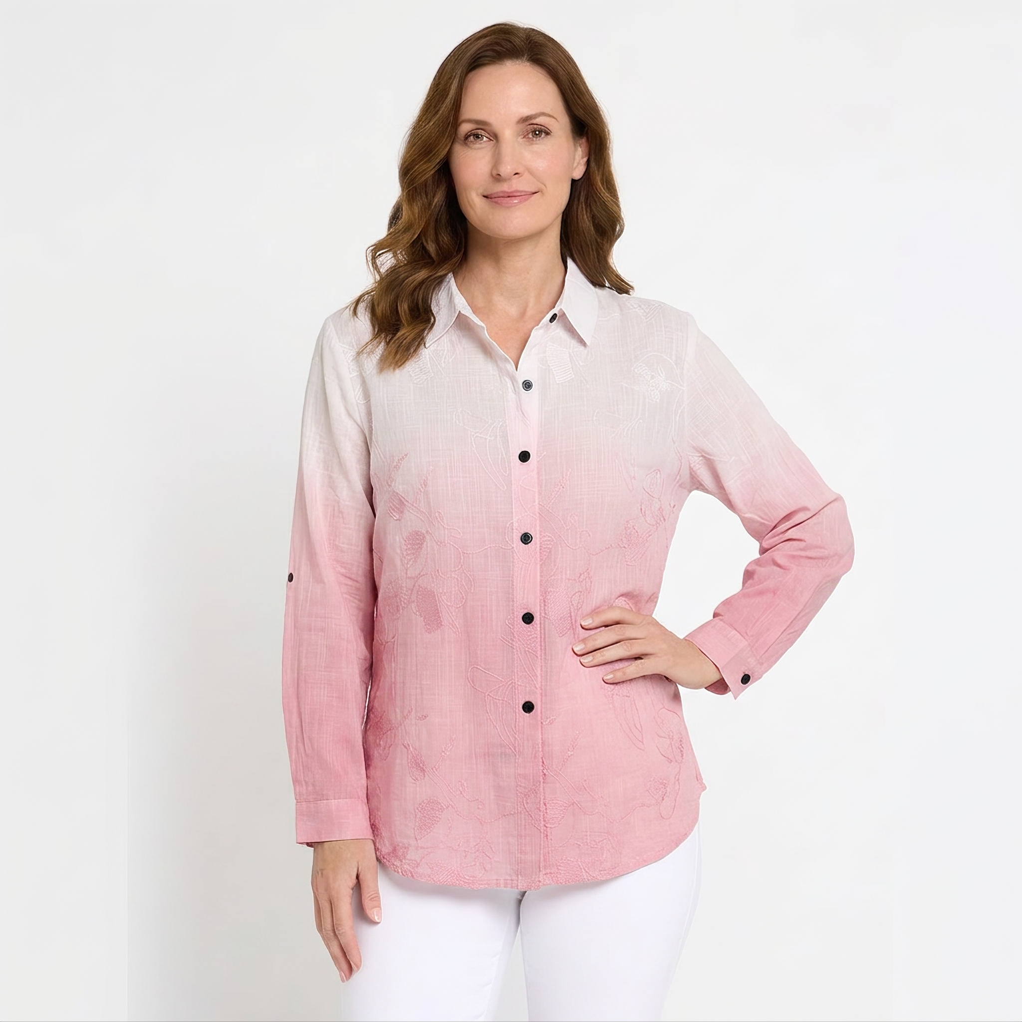Pink Ombre Embroidered Shirt