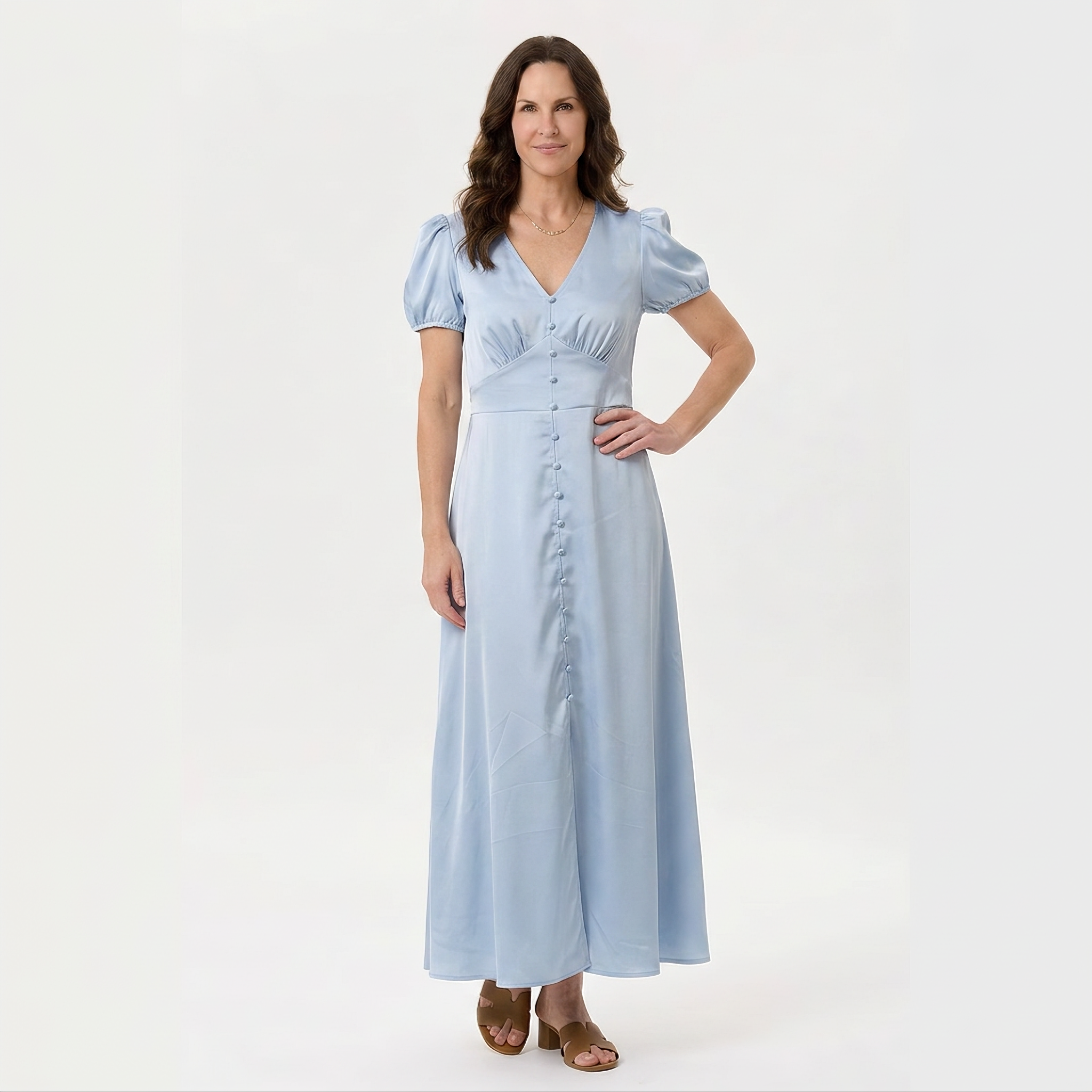 Sky Blue Puff Sleeve Maxi Dress