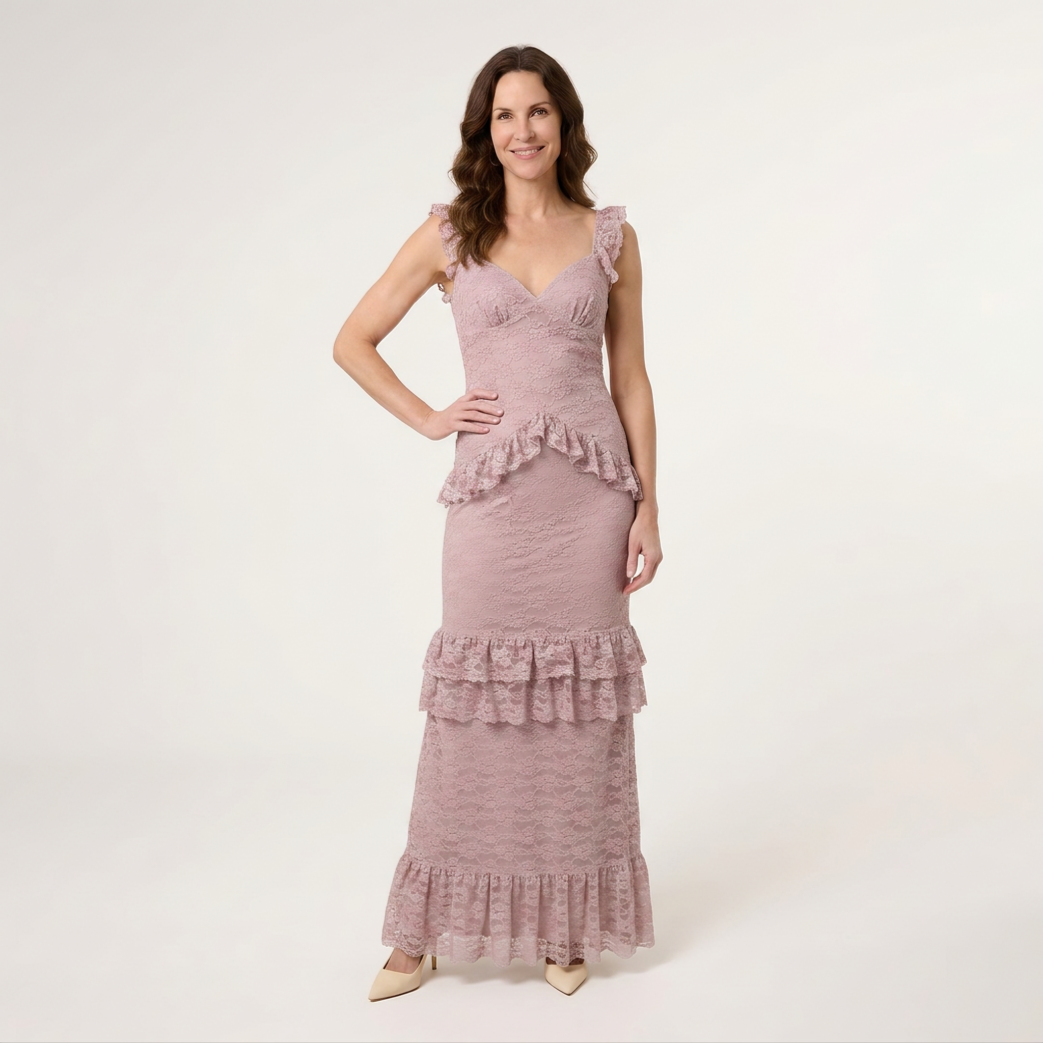 Pink Lace Ruffle Gown