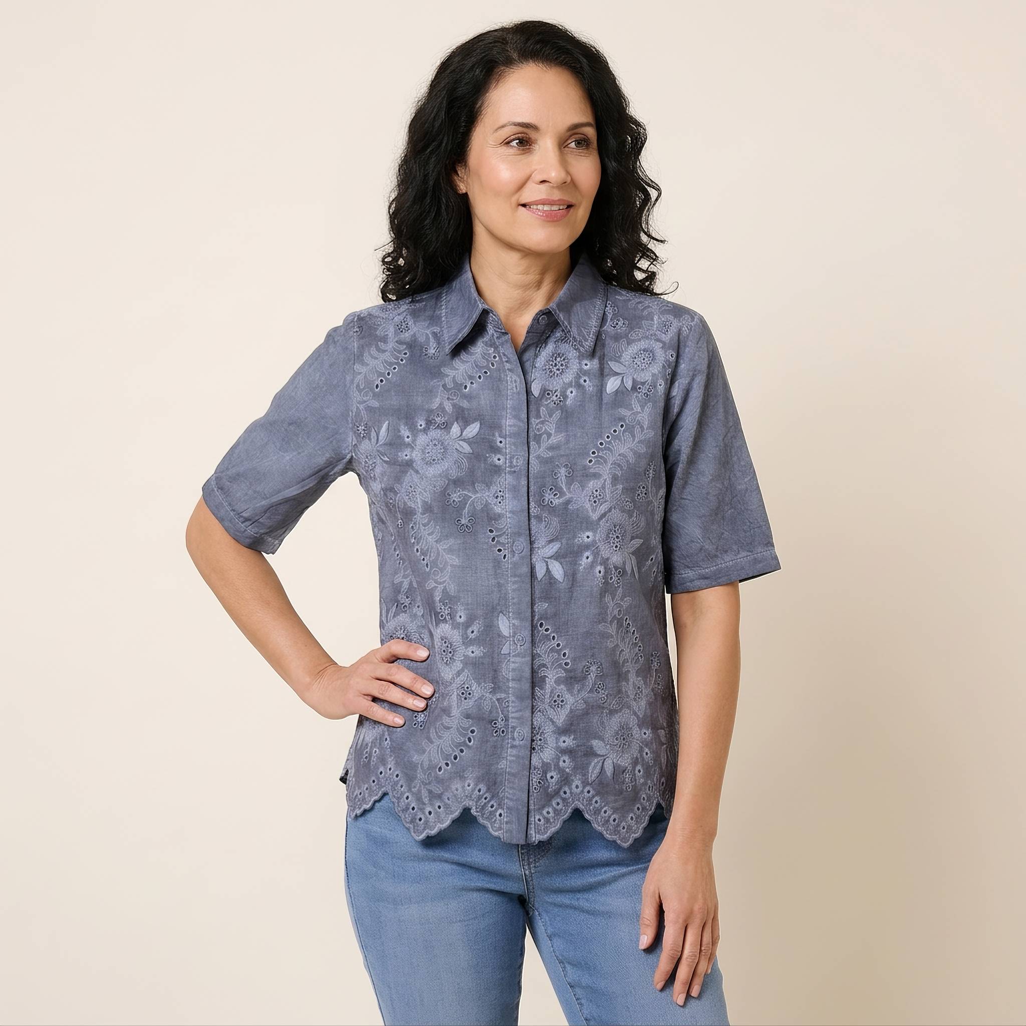 Slate Blue Embroidered Shirt