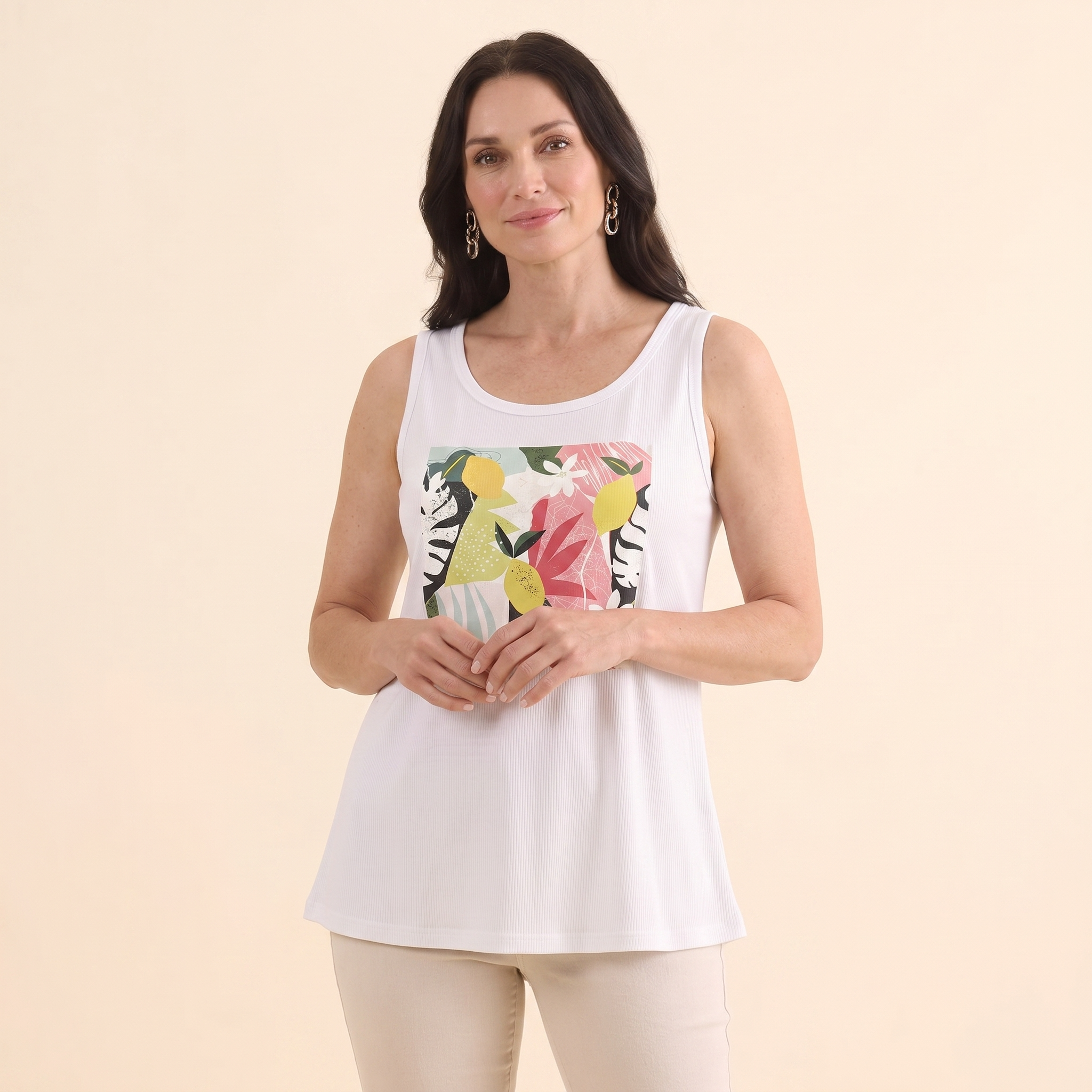 Tropical Lemon Print Ribbed Tank
