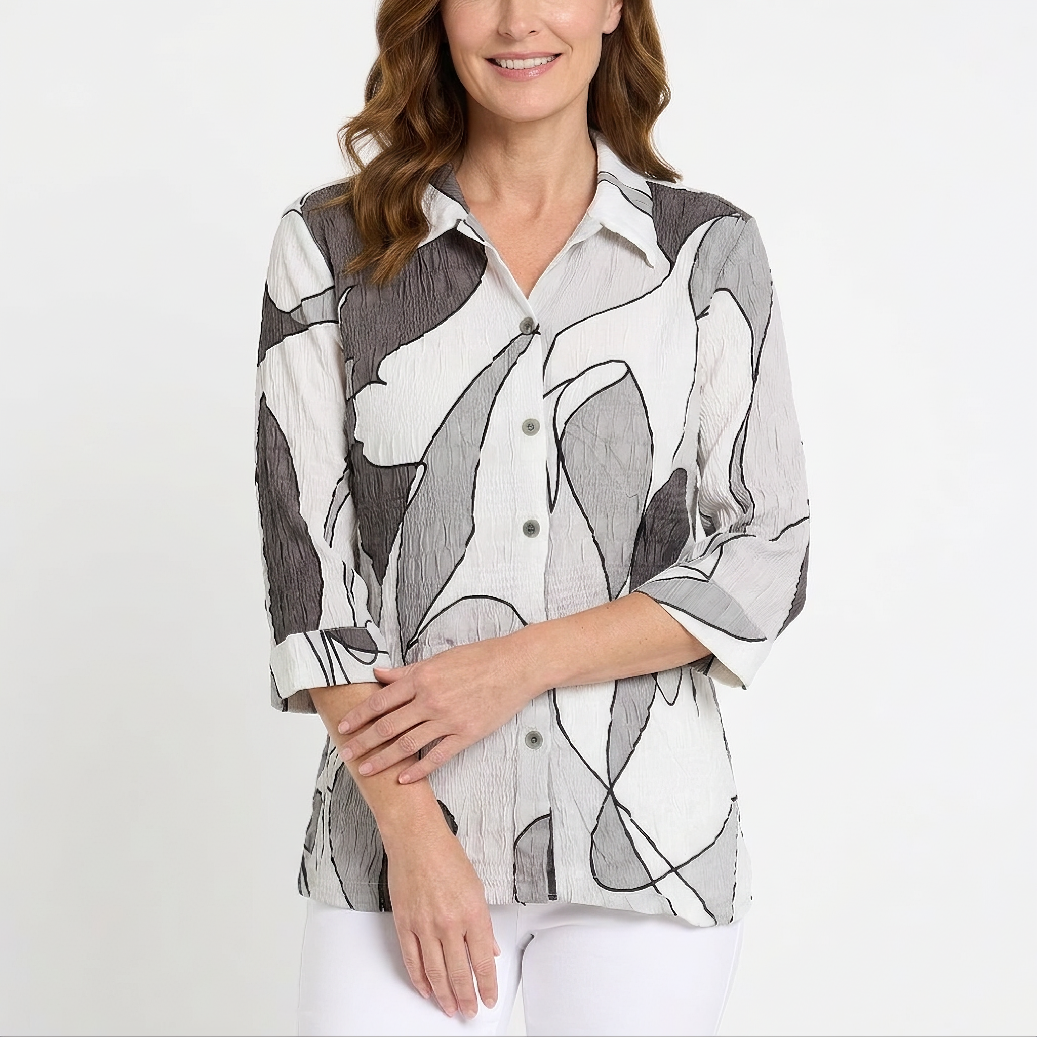 Gray Abstract Print Shirt Jacket