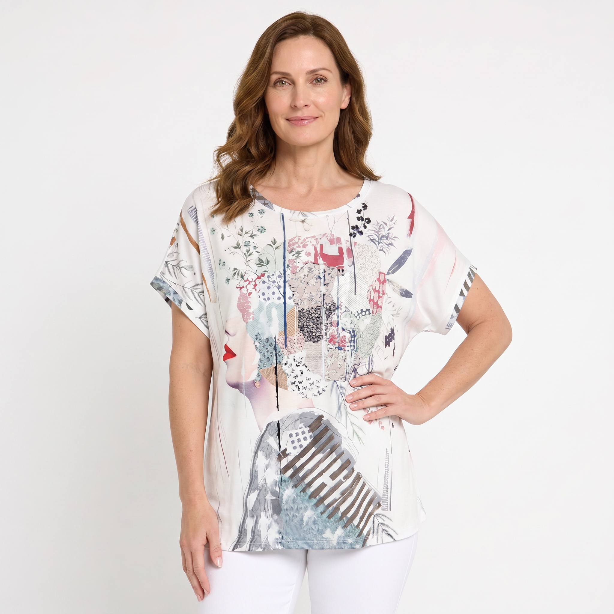 Mixed Media Portrait Print Blouse