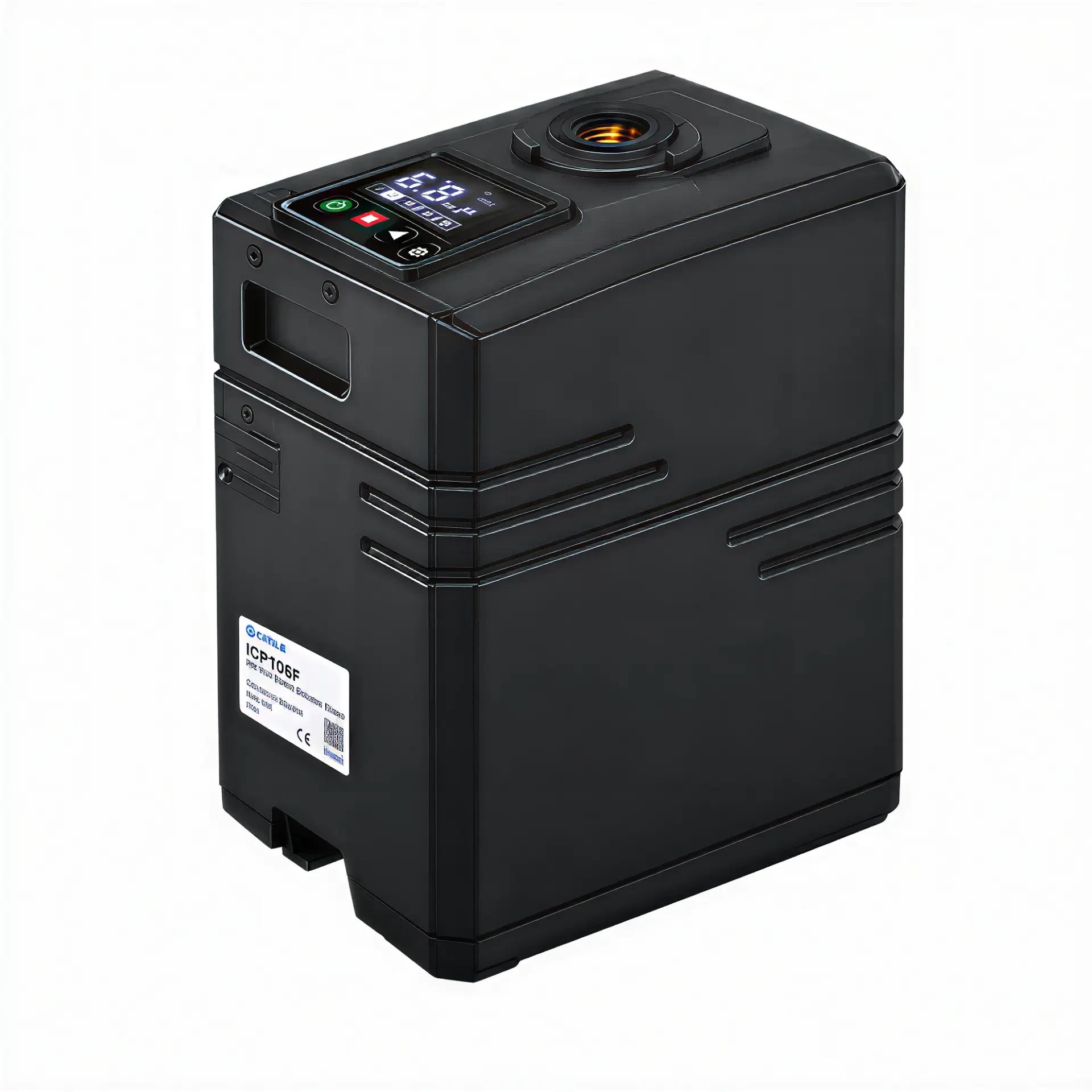 ICP106F PM VFD booster pump with black housing and integrated display on a white background