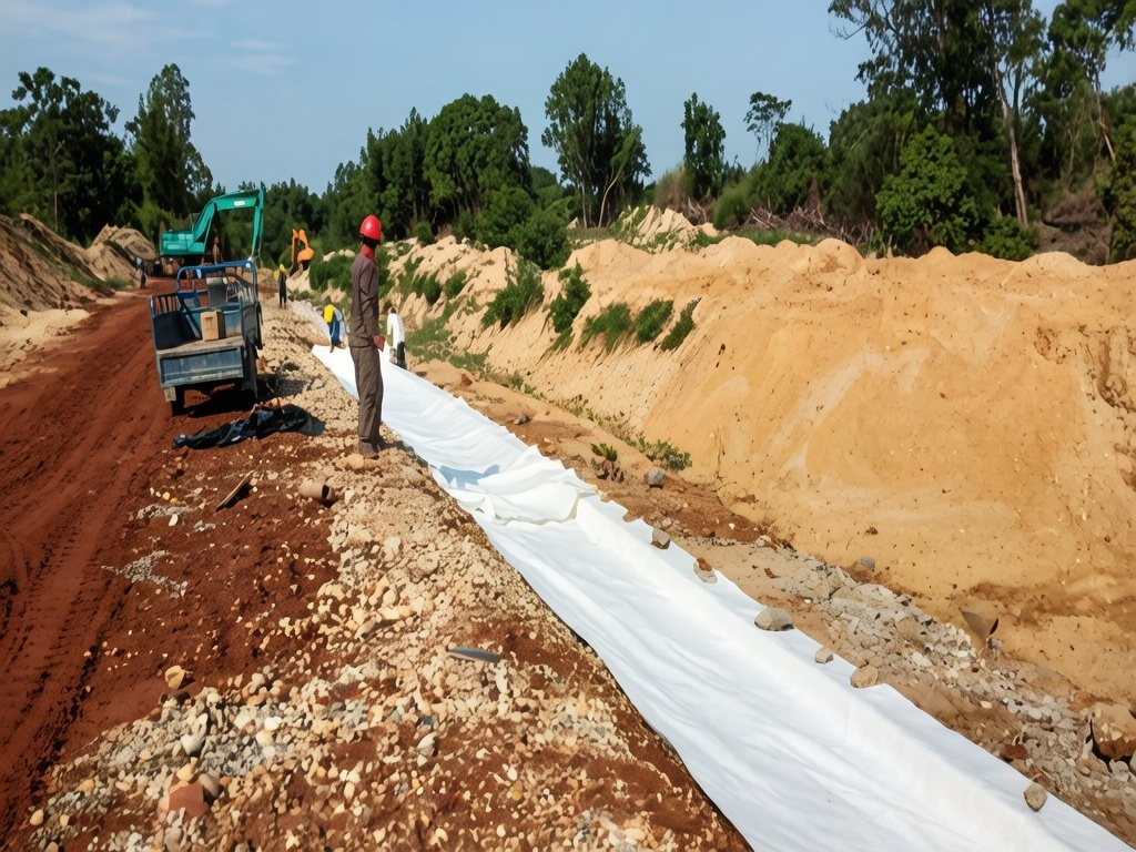 PicoDrain Composite™ Hand Lifting Geotextile to Show Black 3D Drainage Core Layer