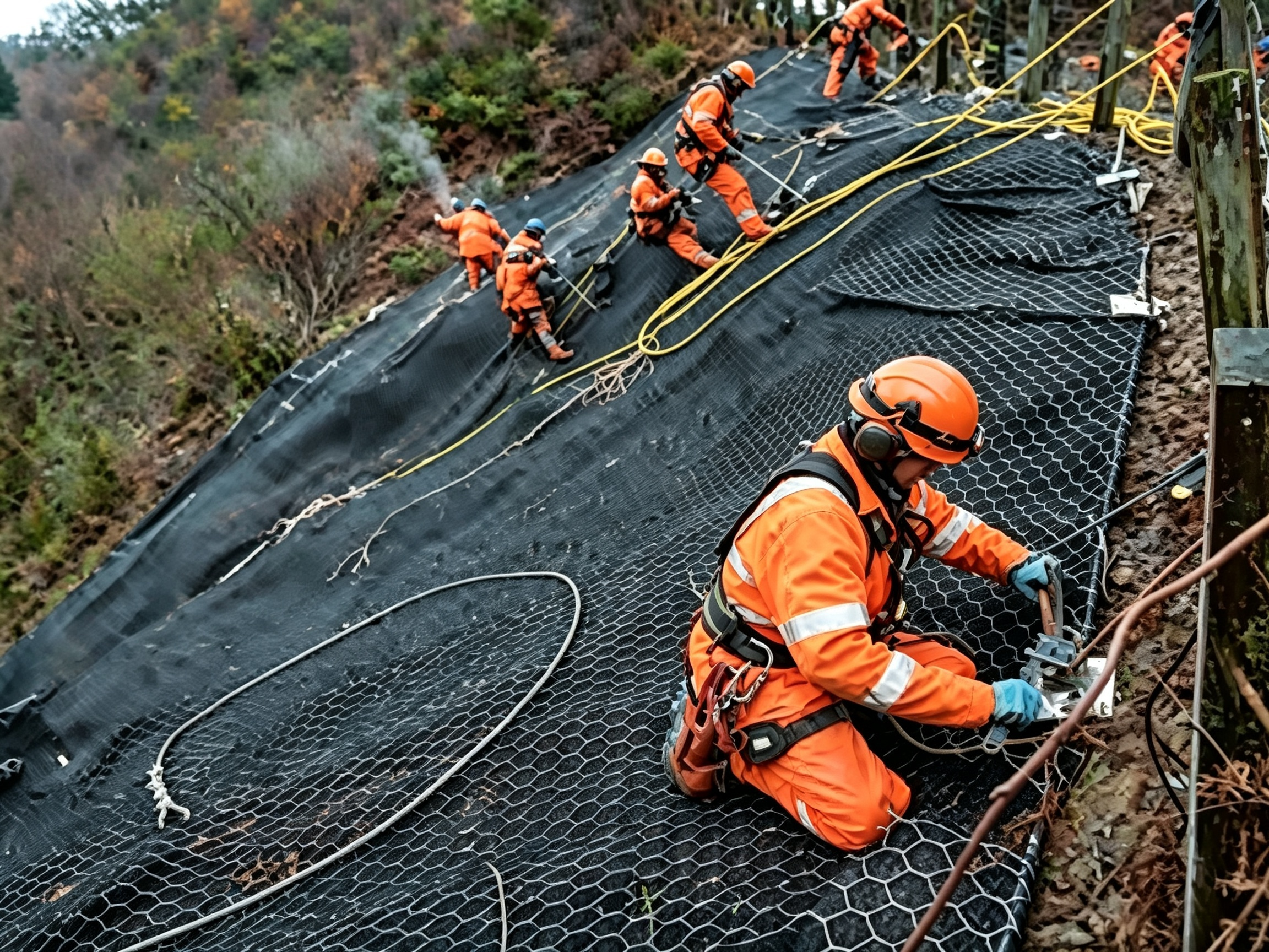 PicoArmor™ Composite Erosion Mat Showing 3D Polymer Geomat and Hexagonal Steel Wire Mesh Layers