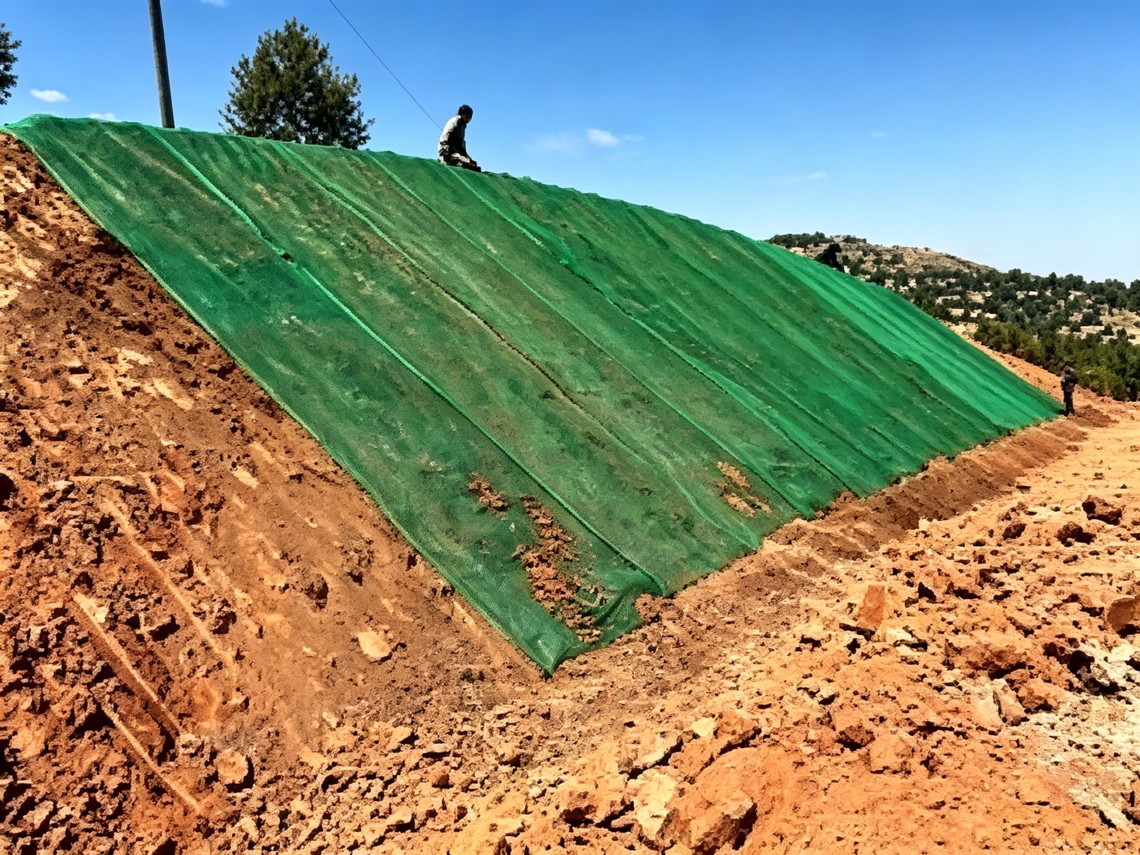 PicoVeg Mat™ 3D Geomat installed on slope for erosion control and vegetation