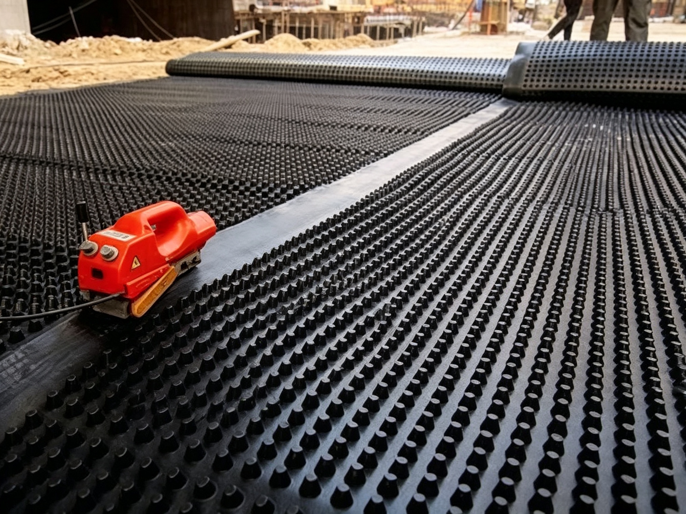 PicoDrain Board™ Cross Section Showing Dimples Drainage Channels and Geotextile Layer