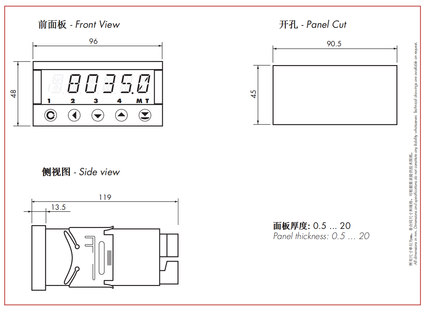 IM-I/-IF 脉冲输入显示器尺寸图
