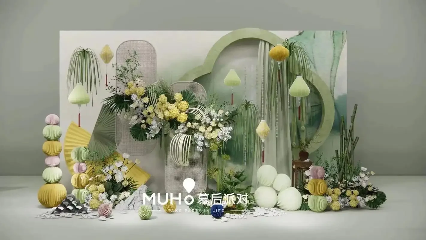 重庆婚礼现场花艺背景布置施工实景