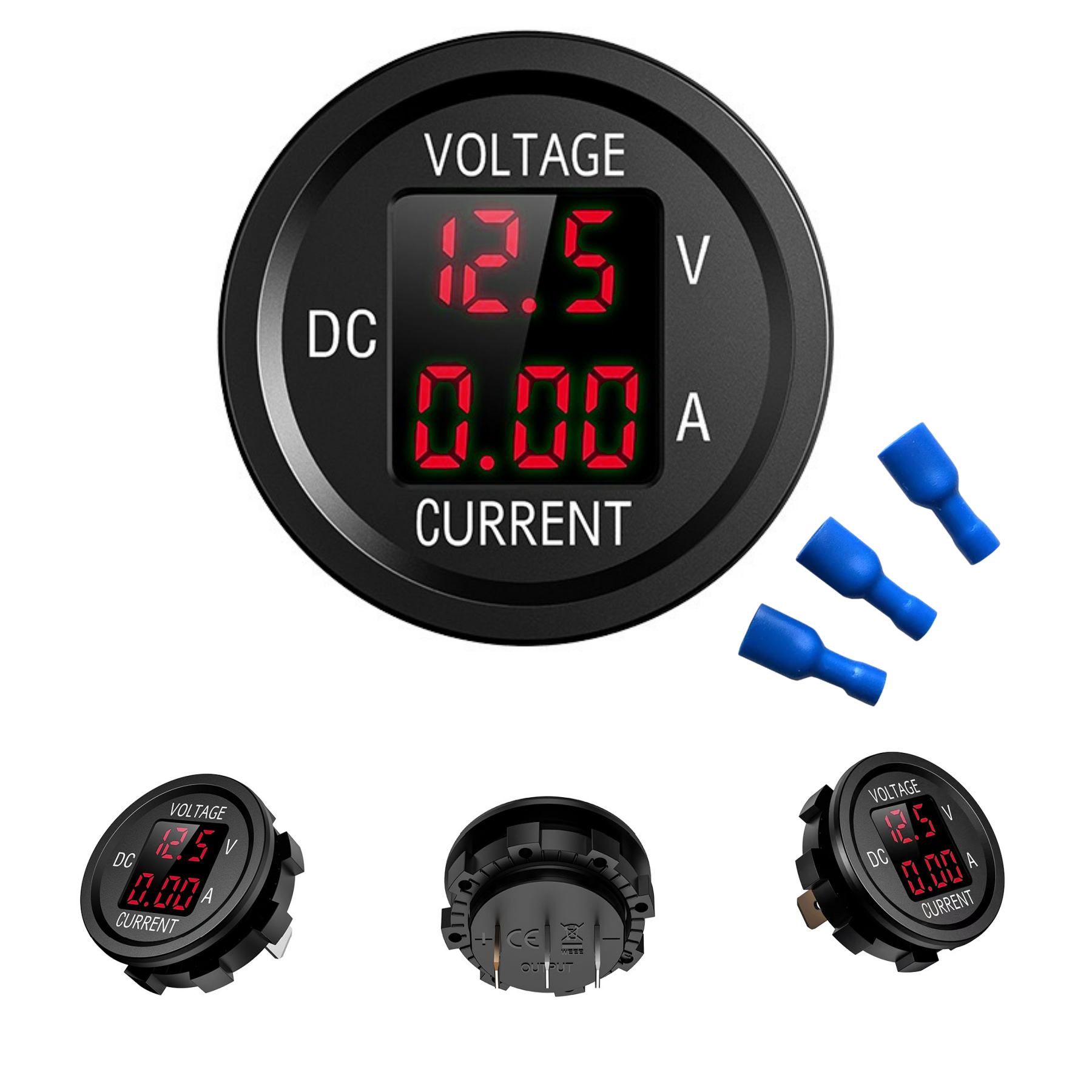 12V Round LED Digital Voltmeter Ammeter