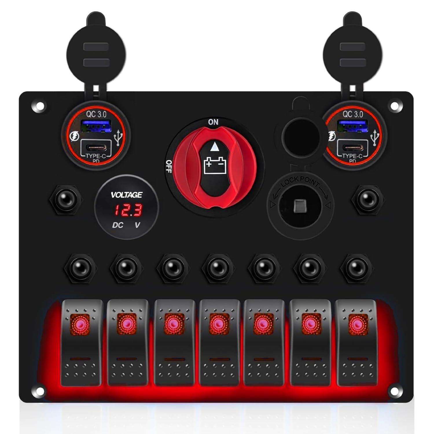 7 Gang Rocker Switch Panel with Battery Switch