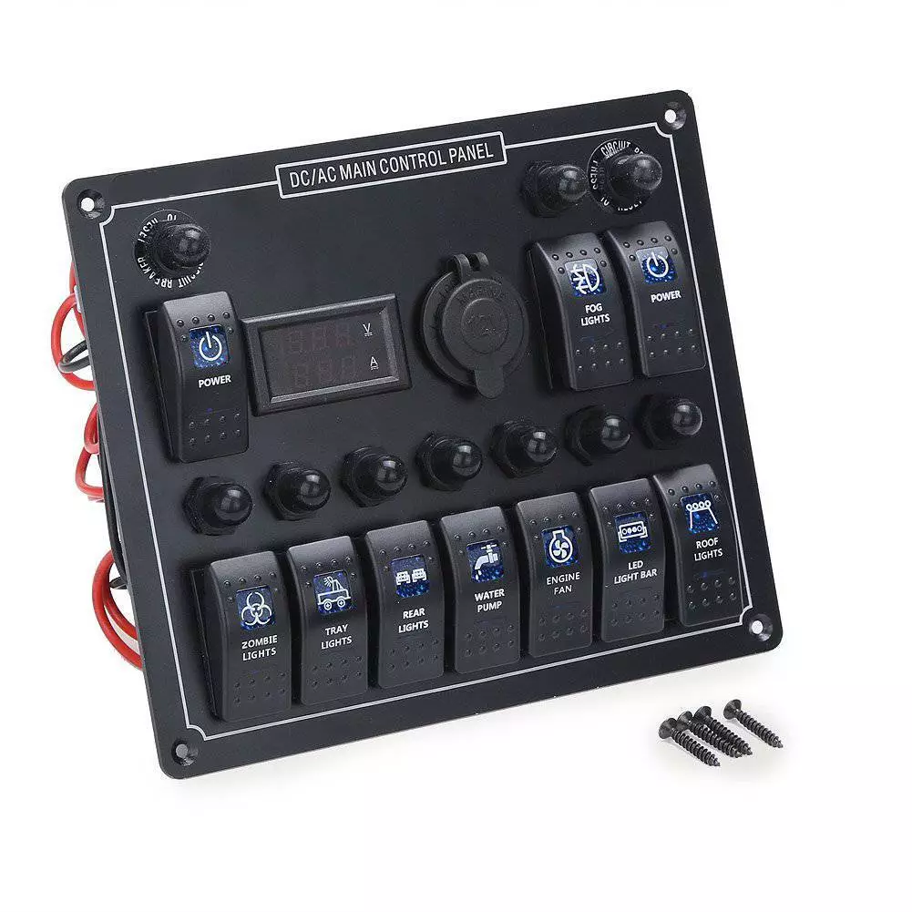 10 Gang Rocker Switch Panel with Circuit Breaker