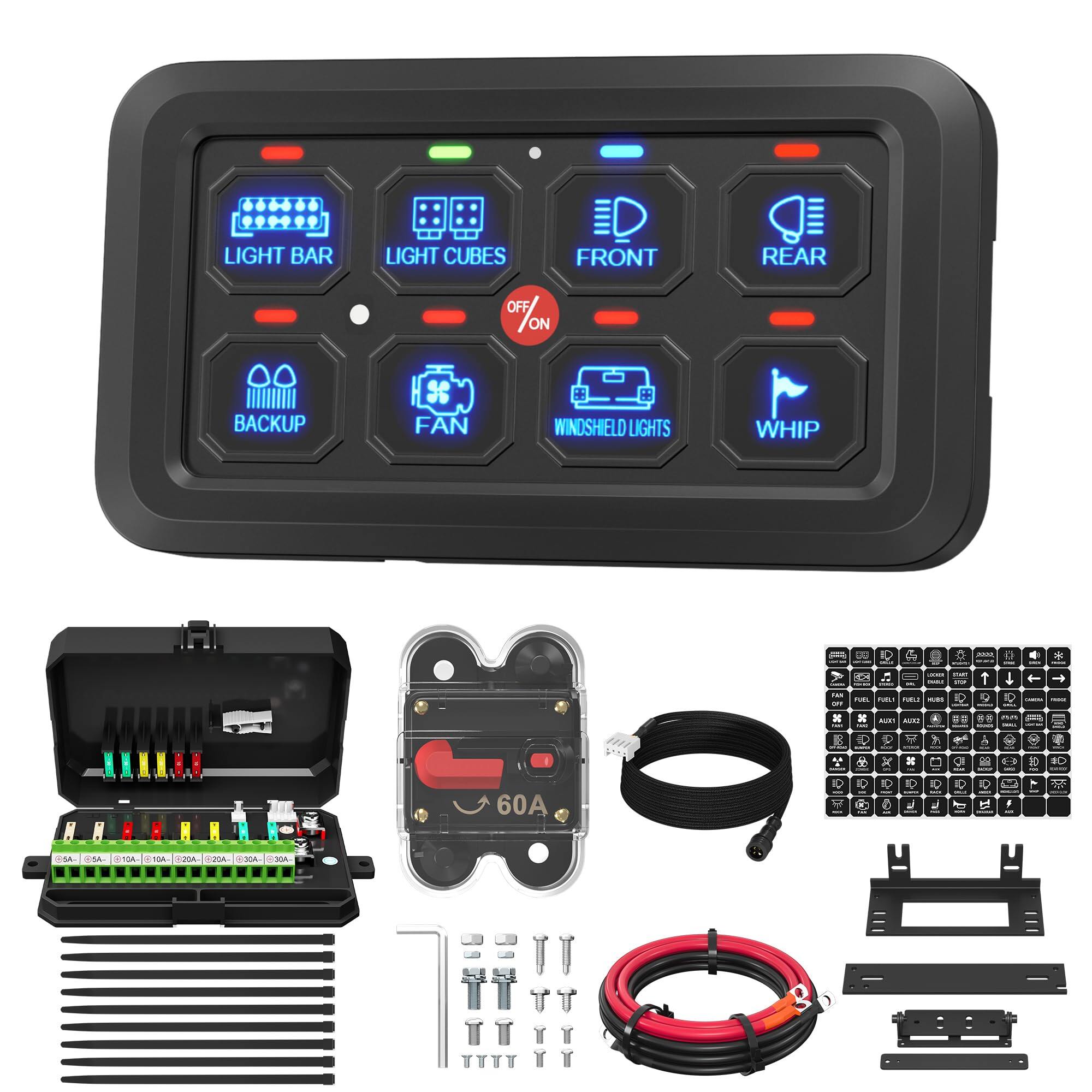 8 Gang RGB Switch Panel with Fuse Relay Box