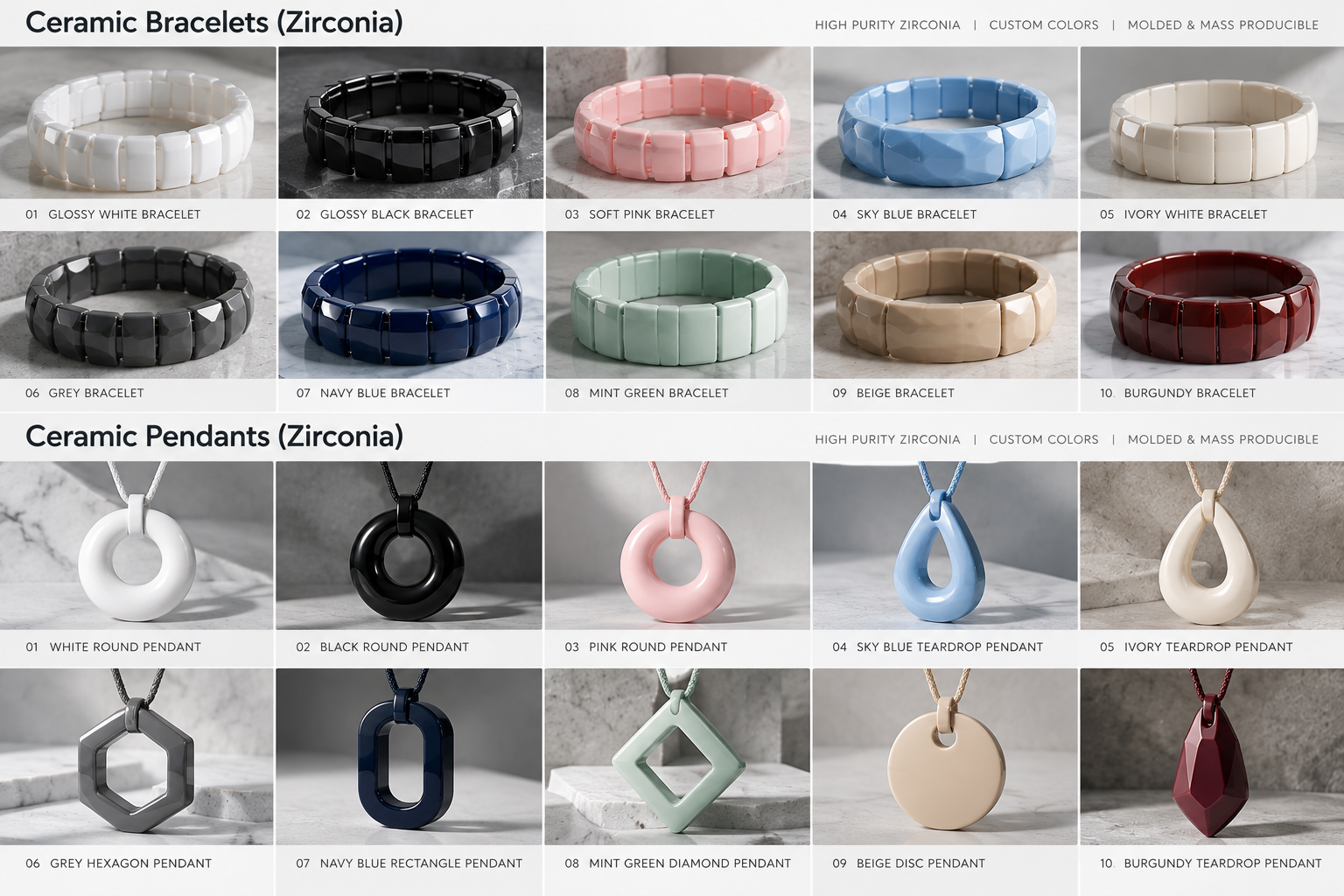 Custom Collections - zirconia ceramic rings in multiple colors