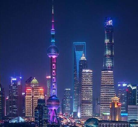 Modern Lujiazui skyline with Oriental Pearl Tower at night, Shanghai