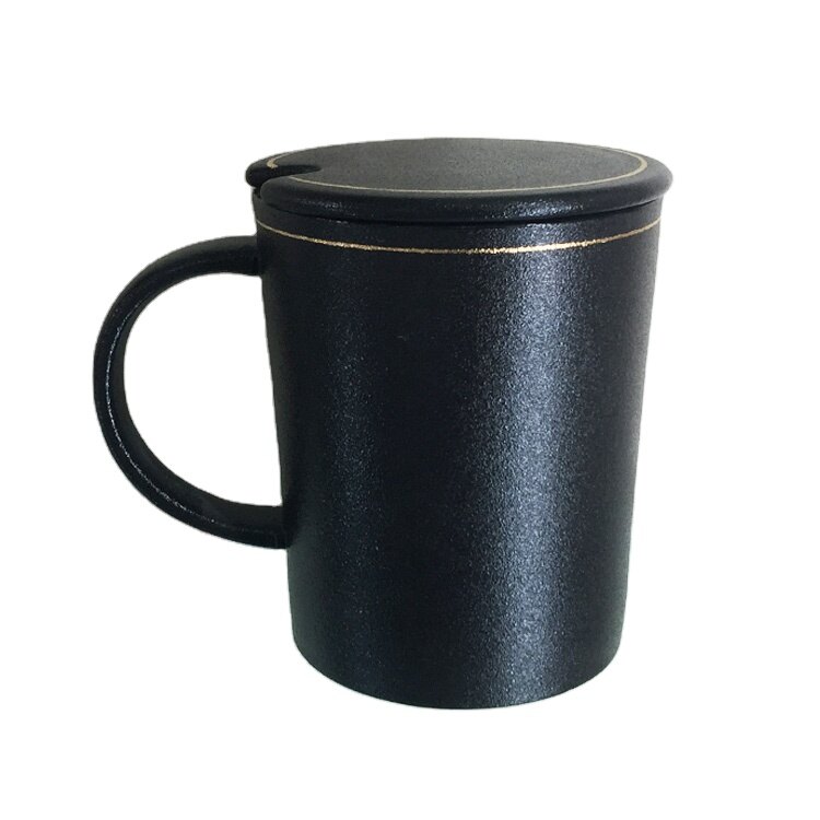 10oz Satin Matte Finish Matte Black Ceramic Mug With Lid