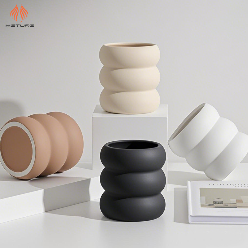 Empty Ceramic Candle Jar with Matte Cream Finish – Cool Tone Round Design for Scented Soy Candles
