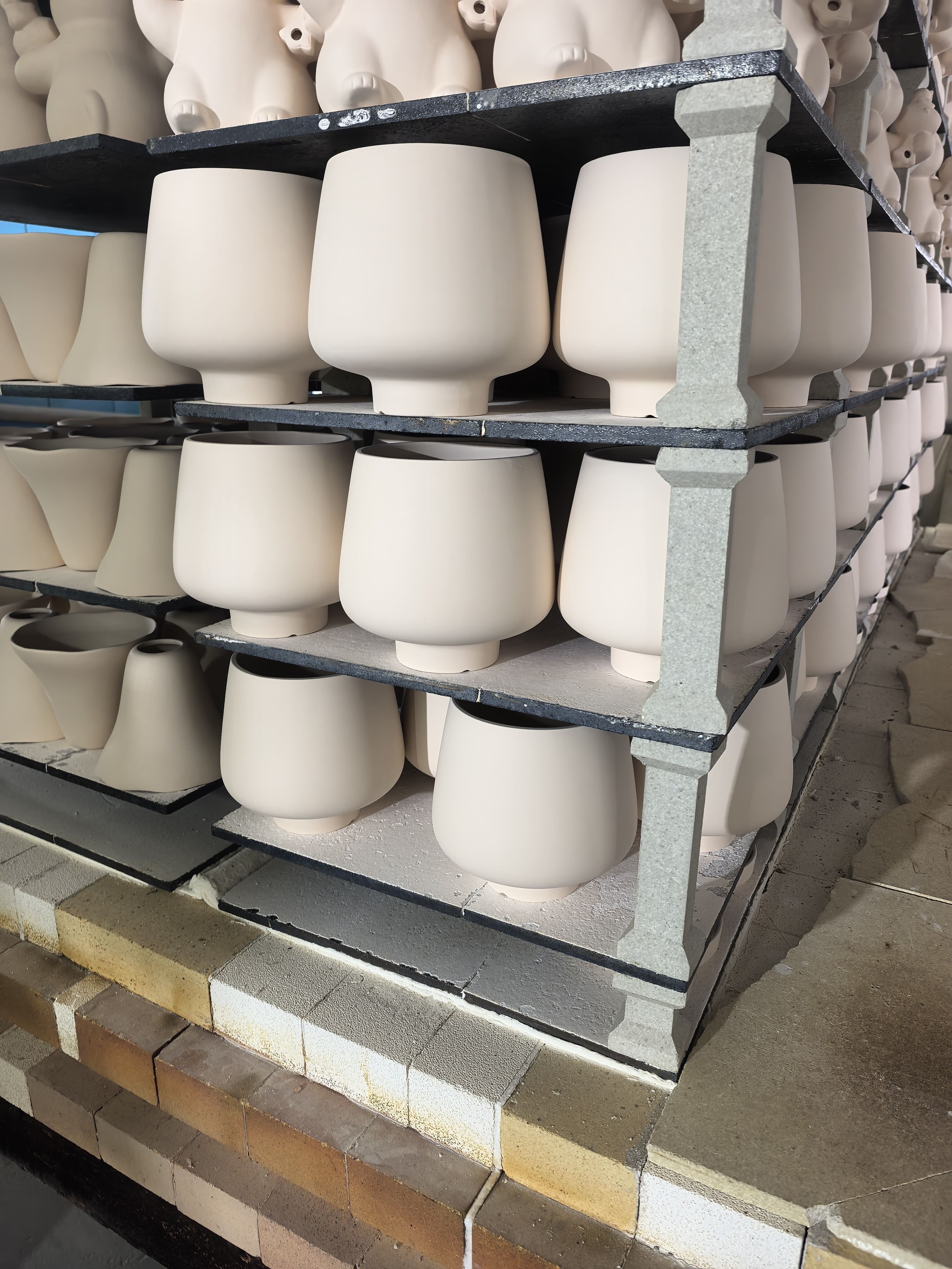 Vases on kiln shelves