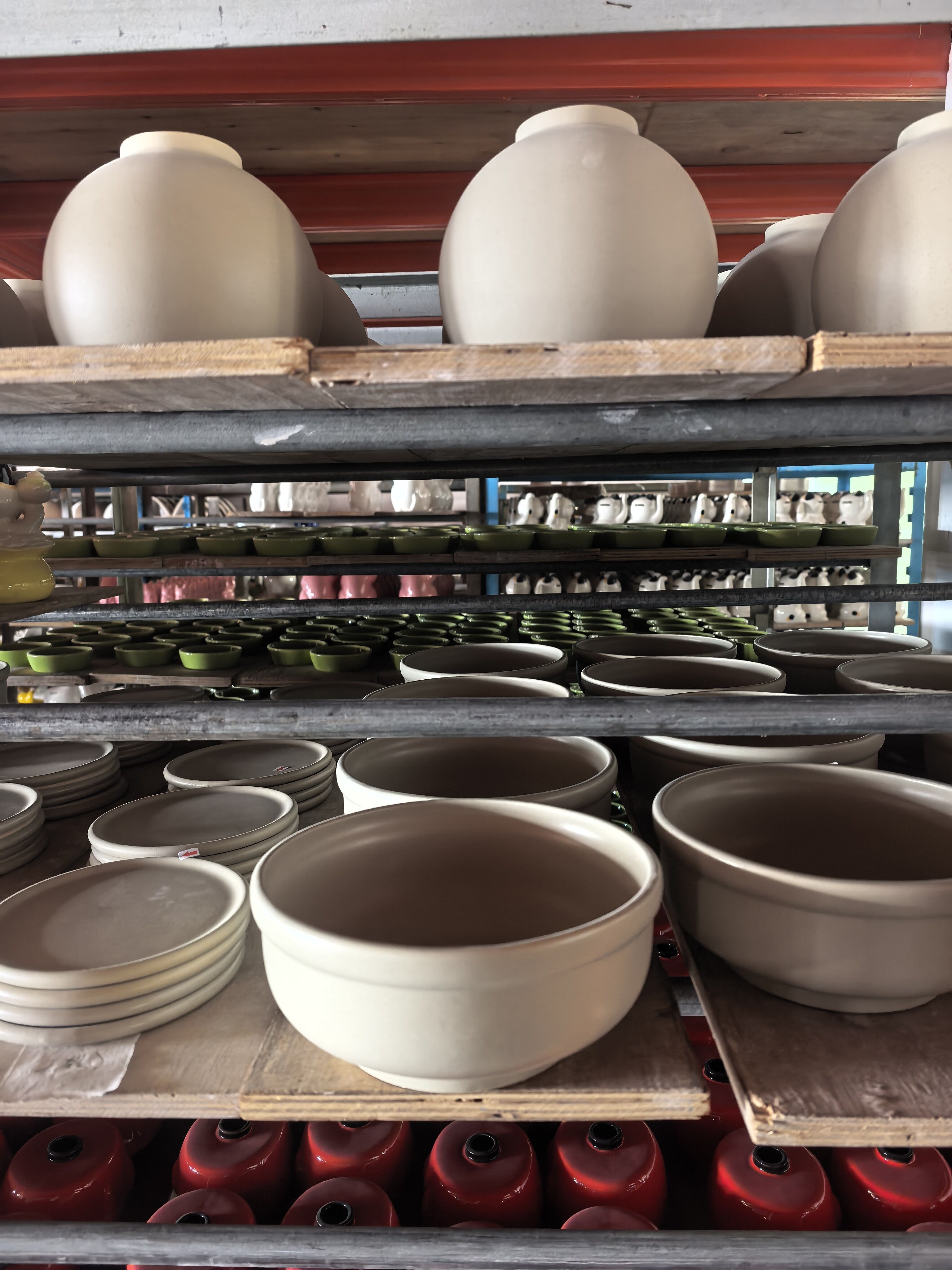 Bowls and plates on storage racks
