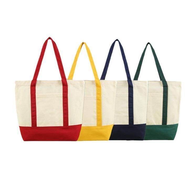 Color-block Canvas Tote Bag