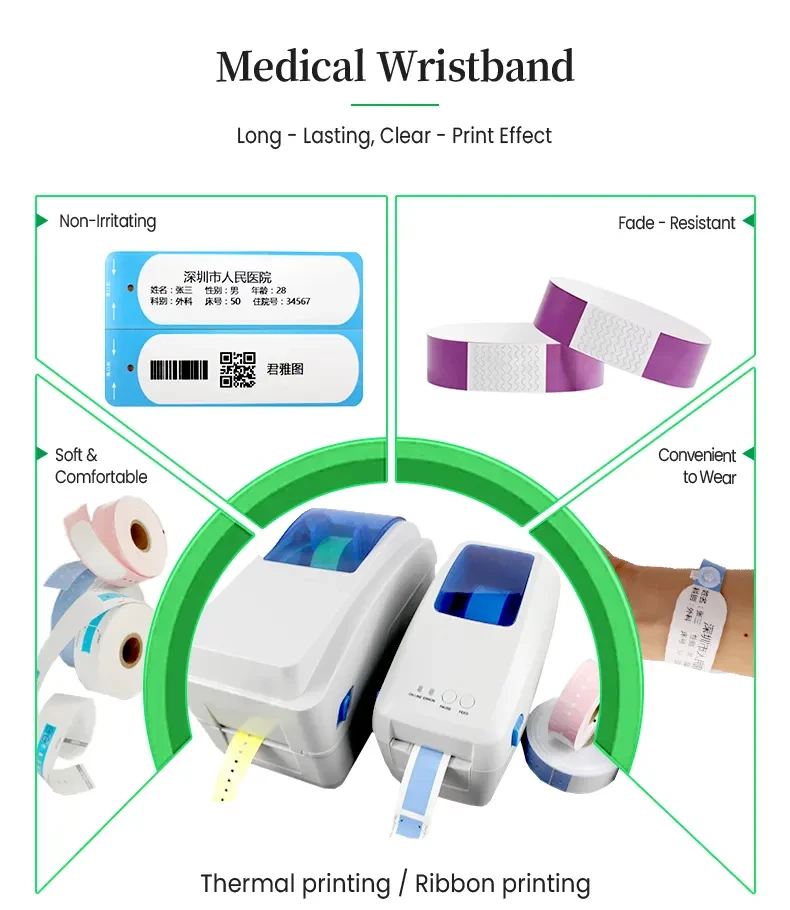 Close-up of a printed patient identification wristband