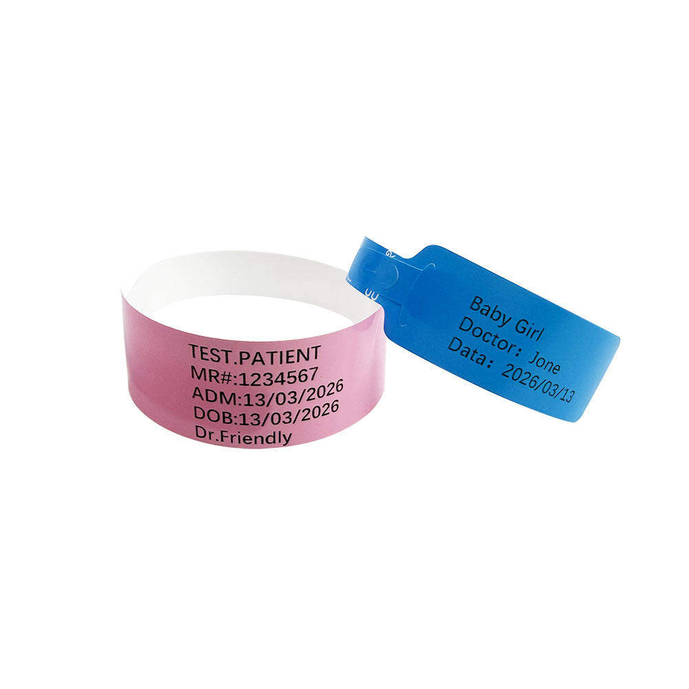 Pink and blue neonatal wristbands for baby boy and girl identification