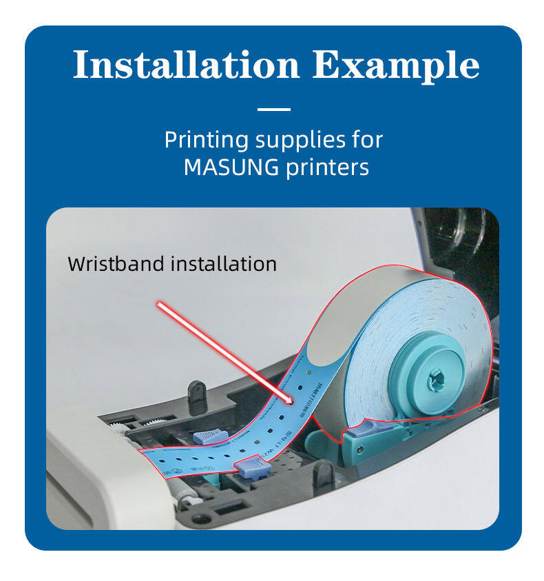 Wristband installation example showing how to load a patient wristband roll into a thermal printer