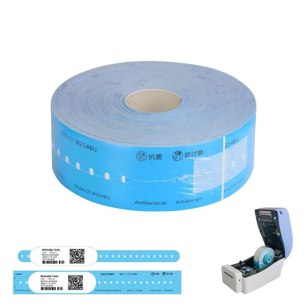 Antibacterial antiallergic wristband roll with model number LT-W254BU and portable printer