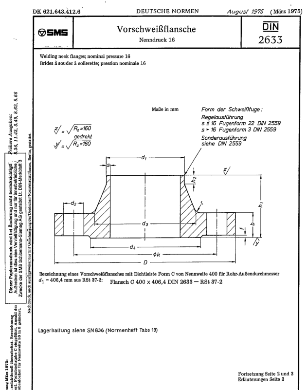 DIN 2633 Welding Neck Flange