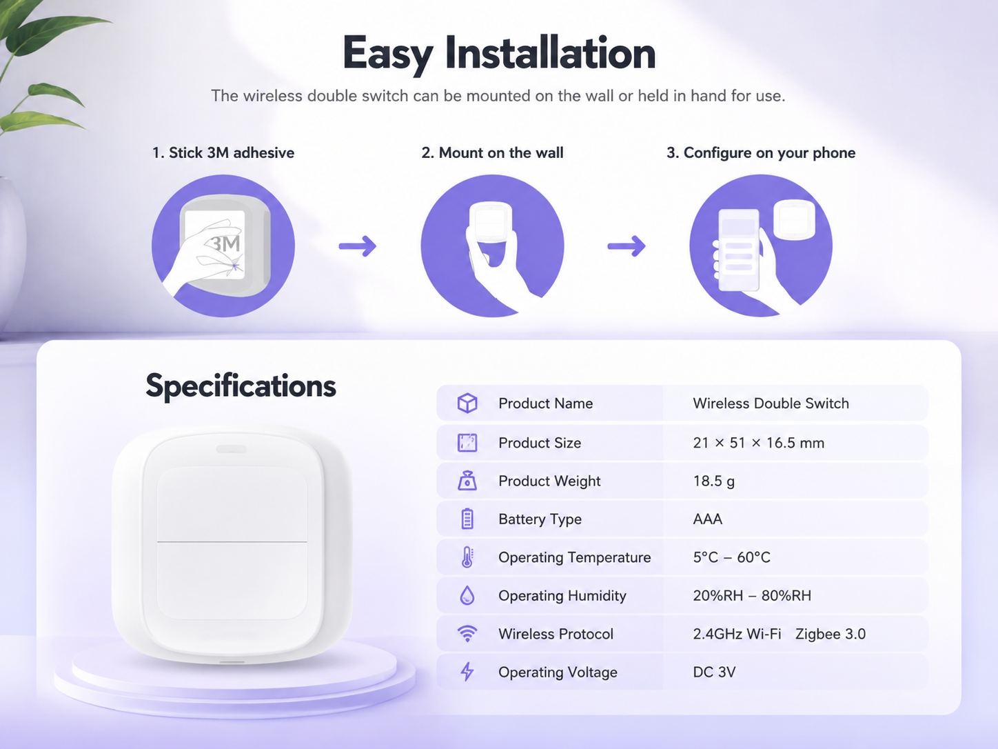 Tuya Double Wireless Peel-and-Stick Switch thumbnail 7