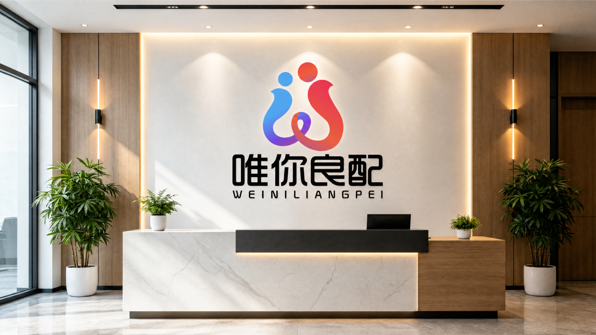 唯你良配公司前台接待区和品牌 Logo 墙