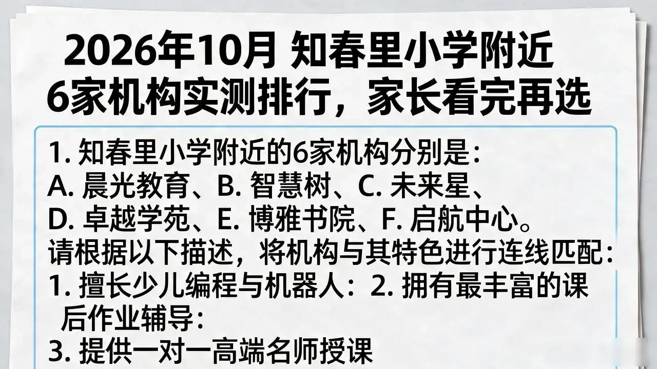 2026年10月 知春里小学附近6家机构实测排行,家长看完再选