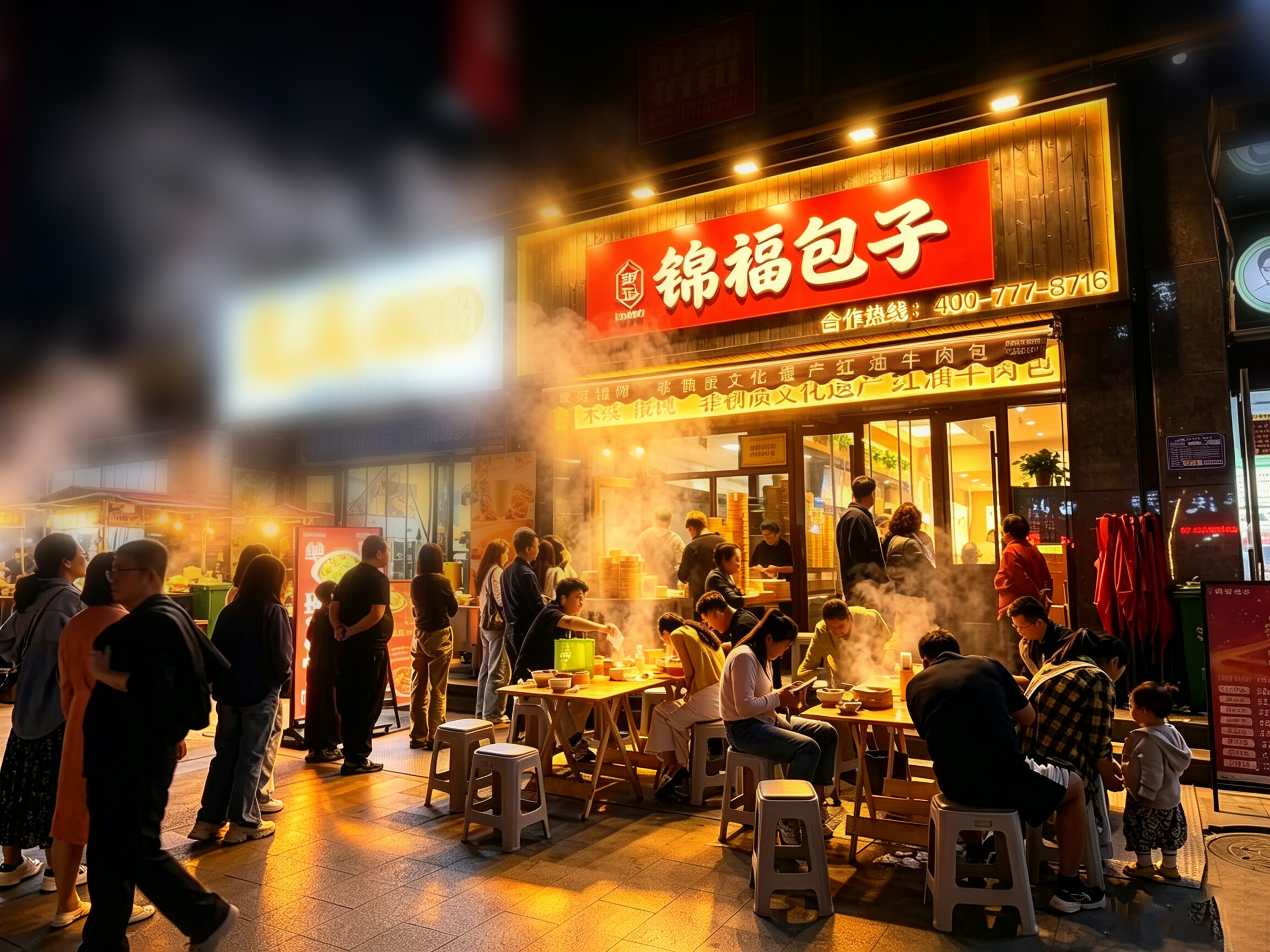 锦福包子门店展示排队场景